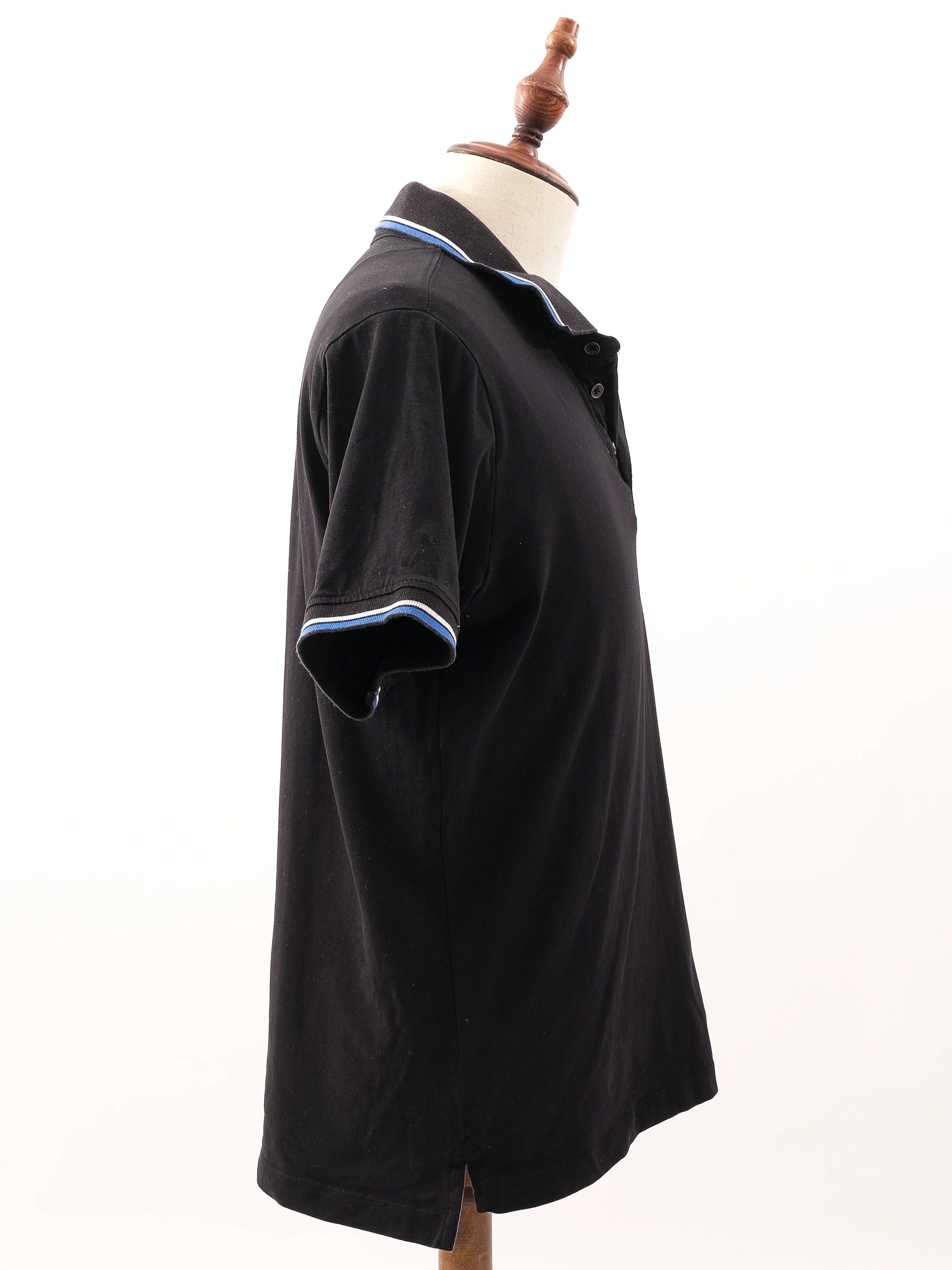 Excellent Cerruti 1881 Black Short Sleeve Polo Shirt with Blue Accents