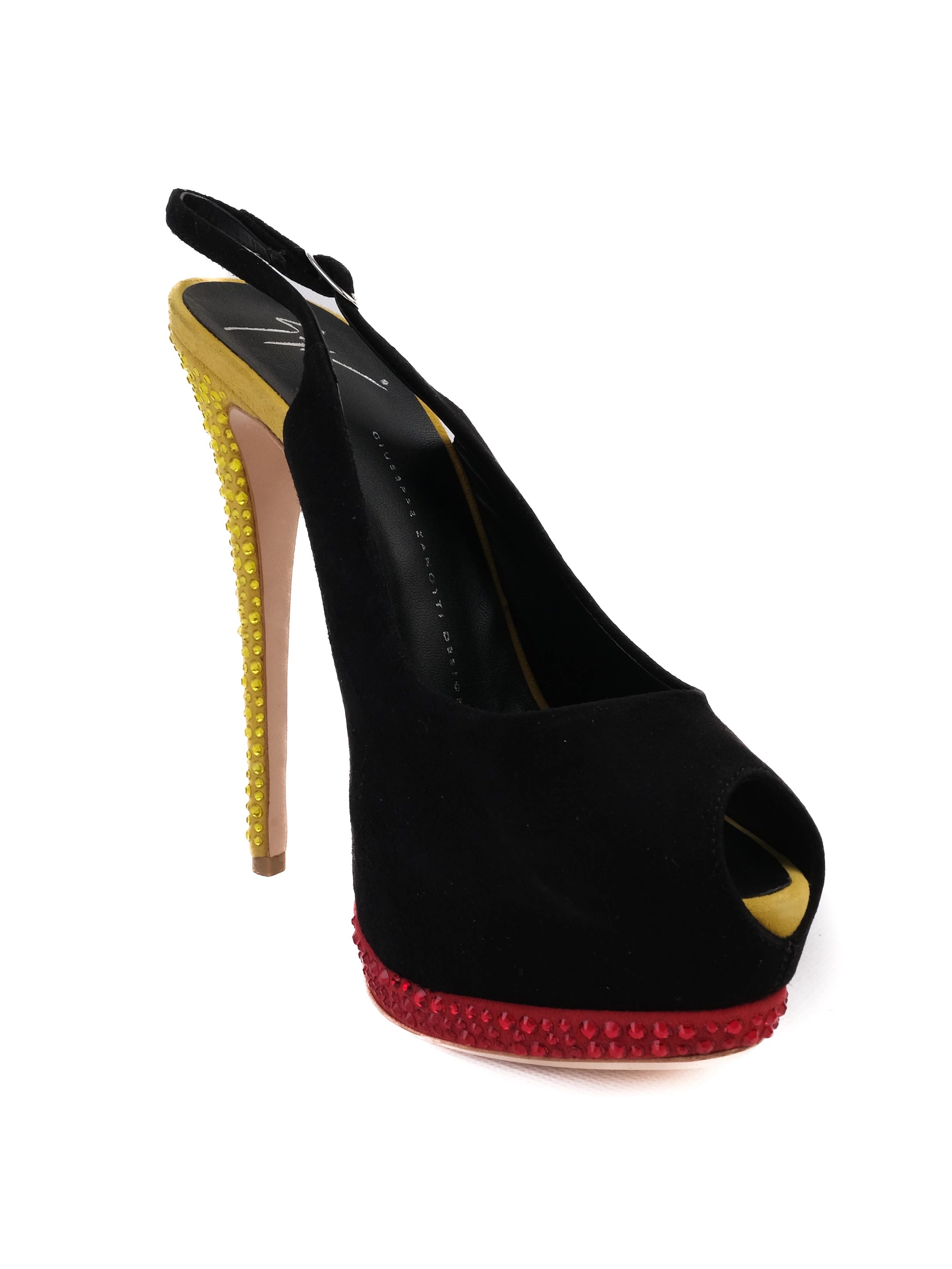 Perfect Giuseppe Zanotti Black Leather Slingback Heels Size 39