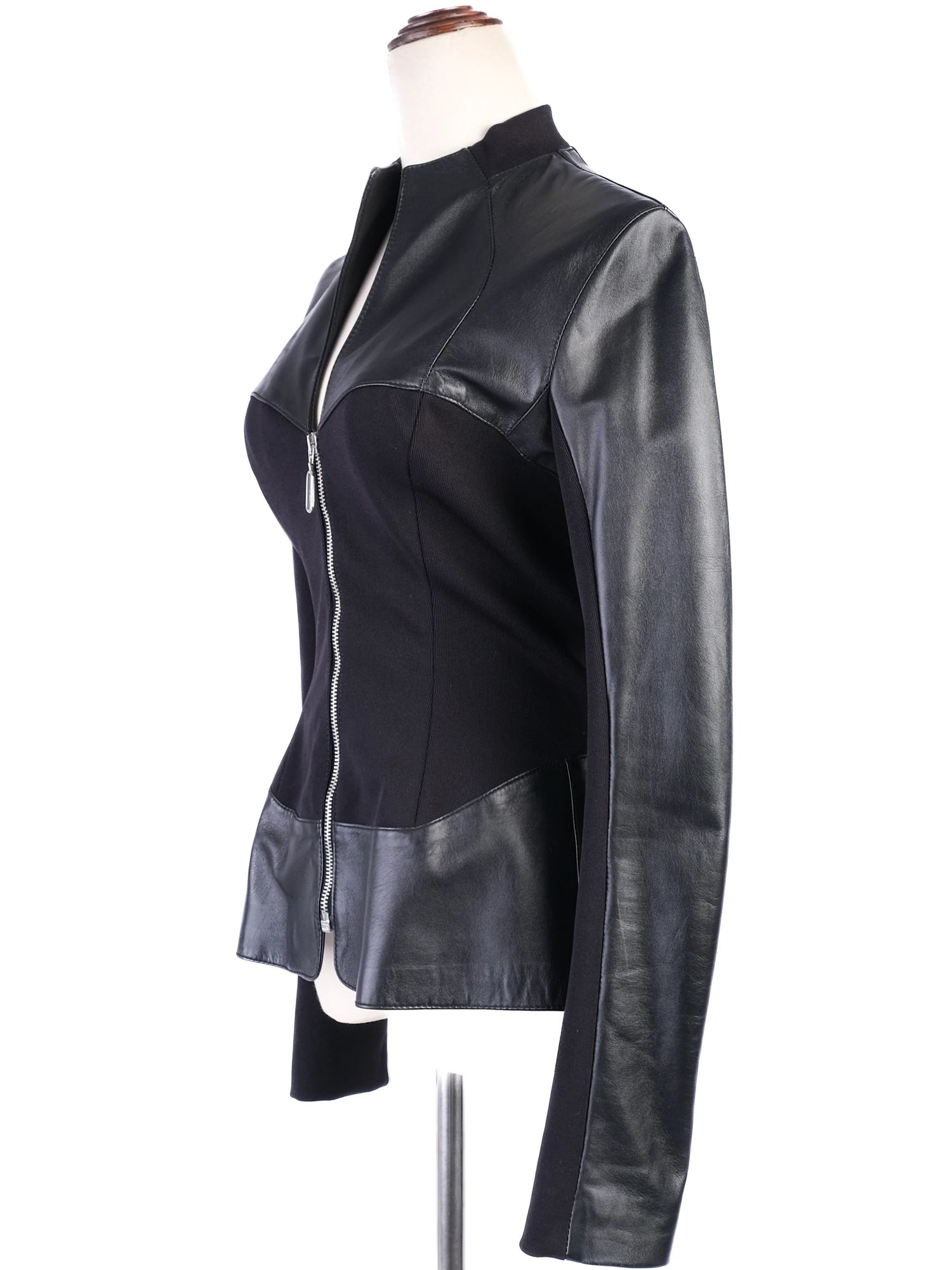 Excellent Versus Black Leather Jacket with Fabric Accents Size L