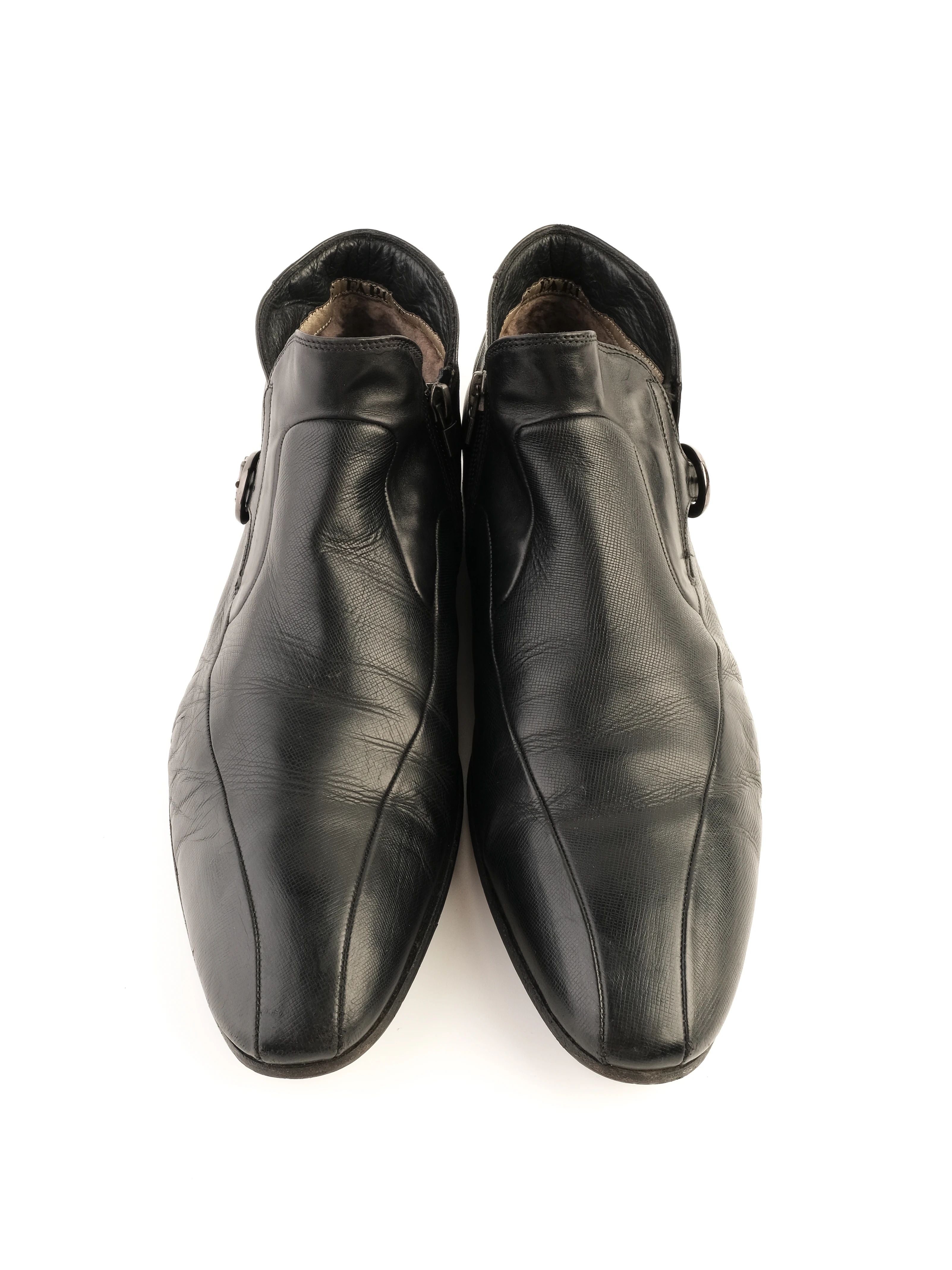 Excellent Fabi Black Leather Ankle Boots Size 43 with Buckle Detail