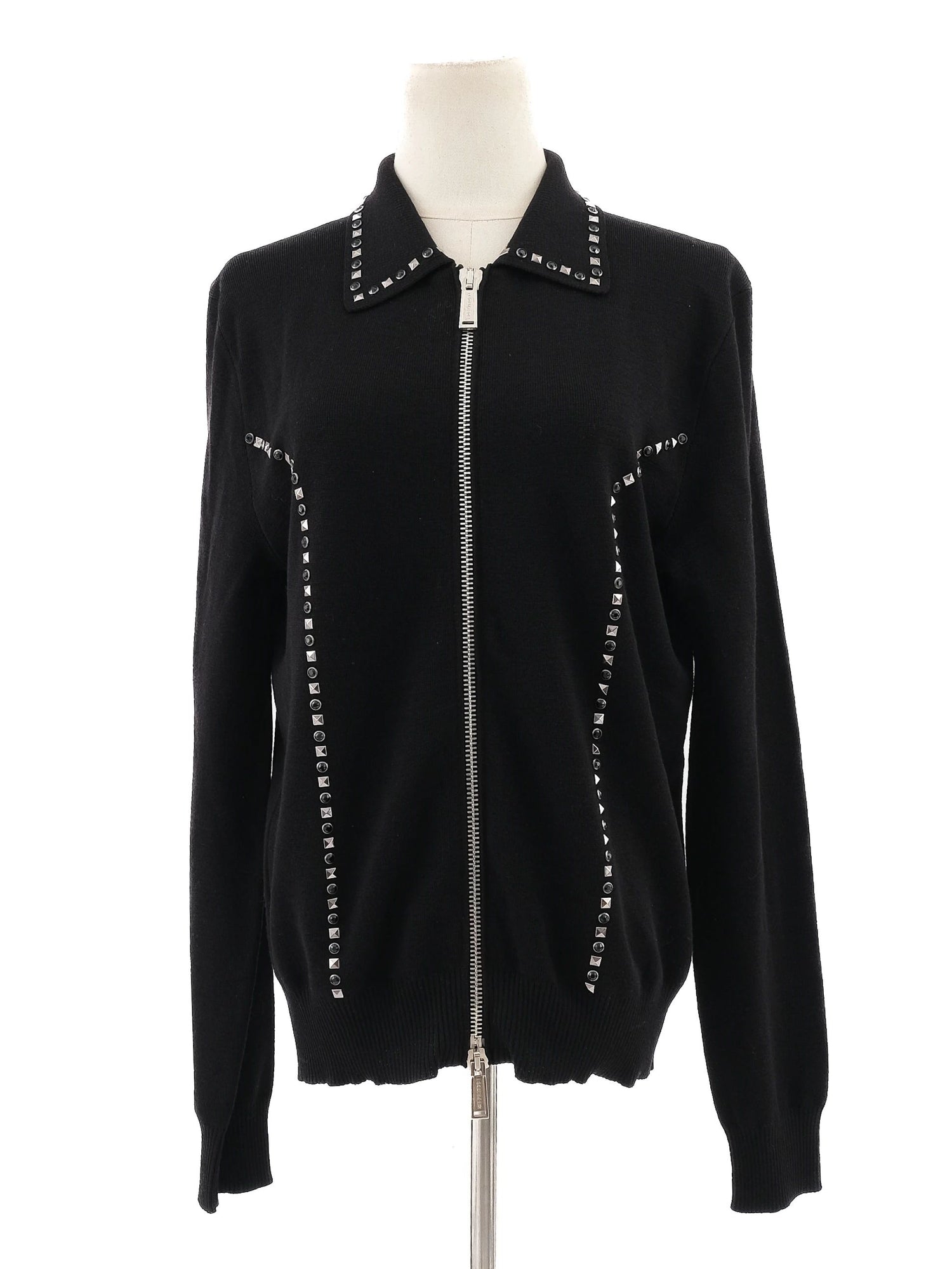 Excellent Dsquared2 Black Wool Zip-Up Jacket with Decorative Studs Size S