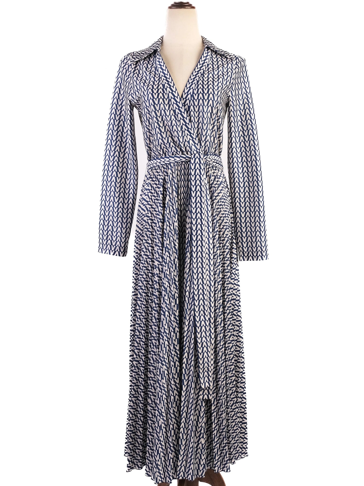 NEW Valentino Geometric Wrap Dress Blue & White Size S