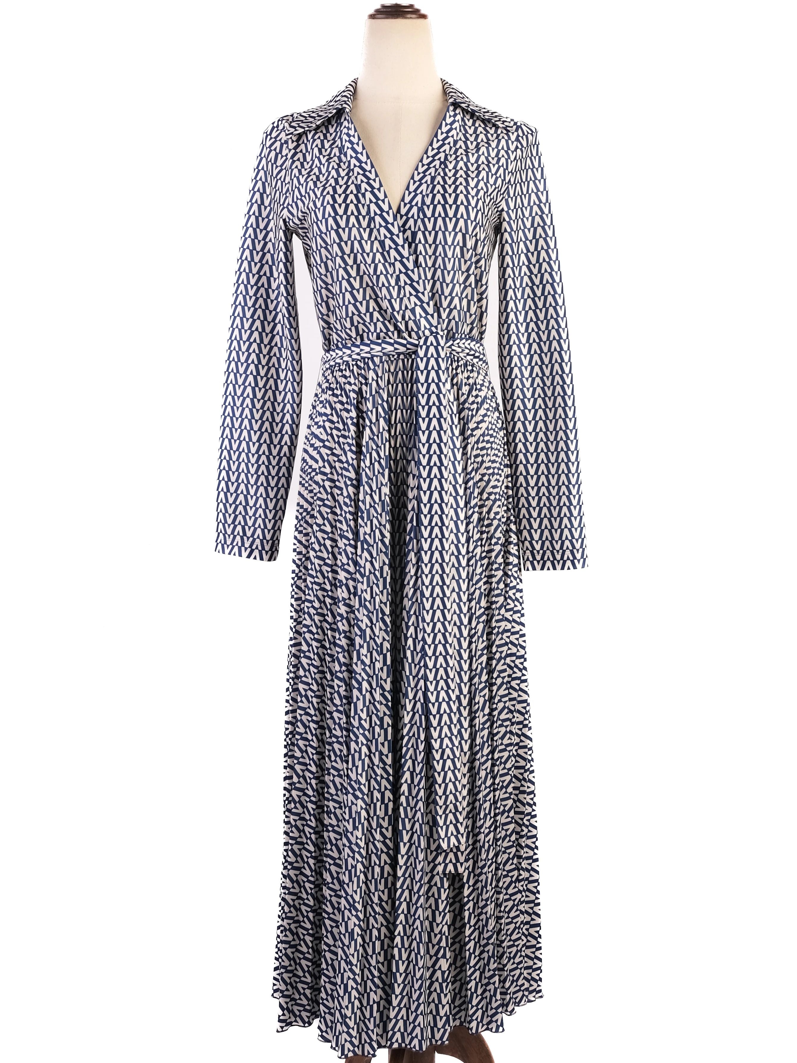 NEW Valentino Geometric Wrap Dress Blue & White Size S
