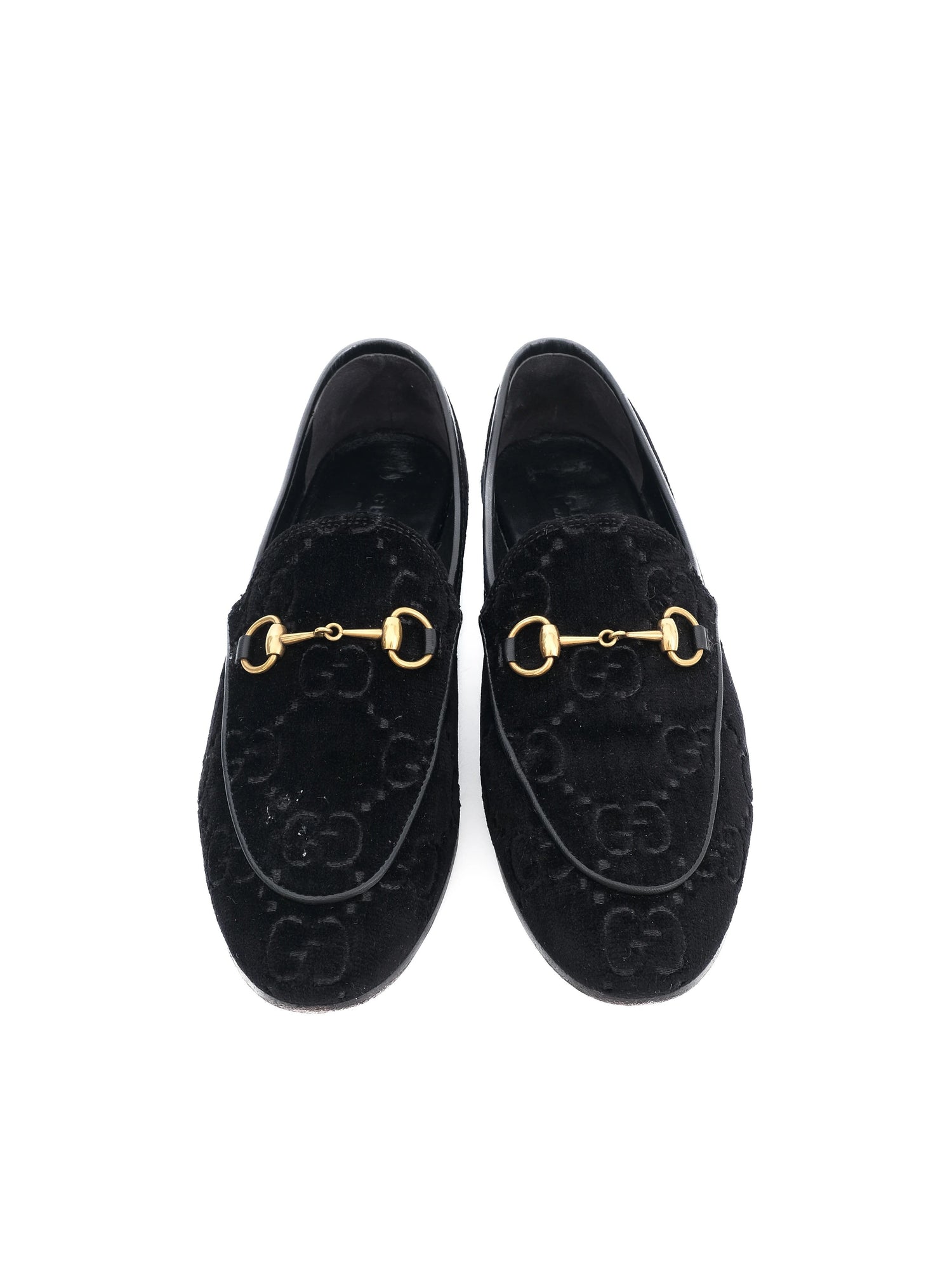 Excellent Gucci Black Genuine Suede Loafers Size 38 with Gold Bit Detail