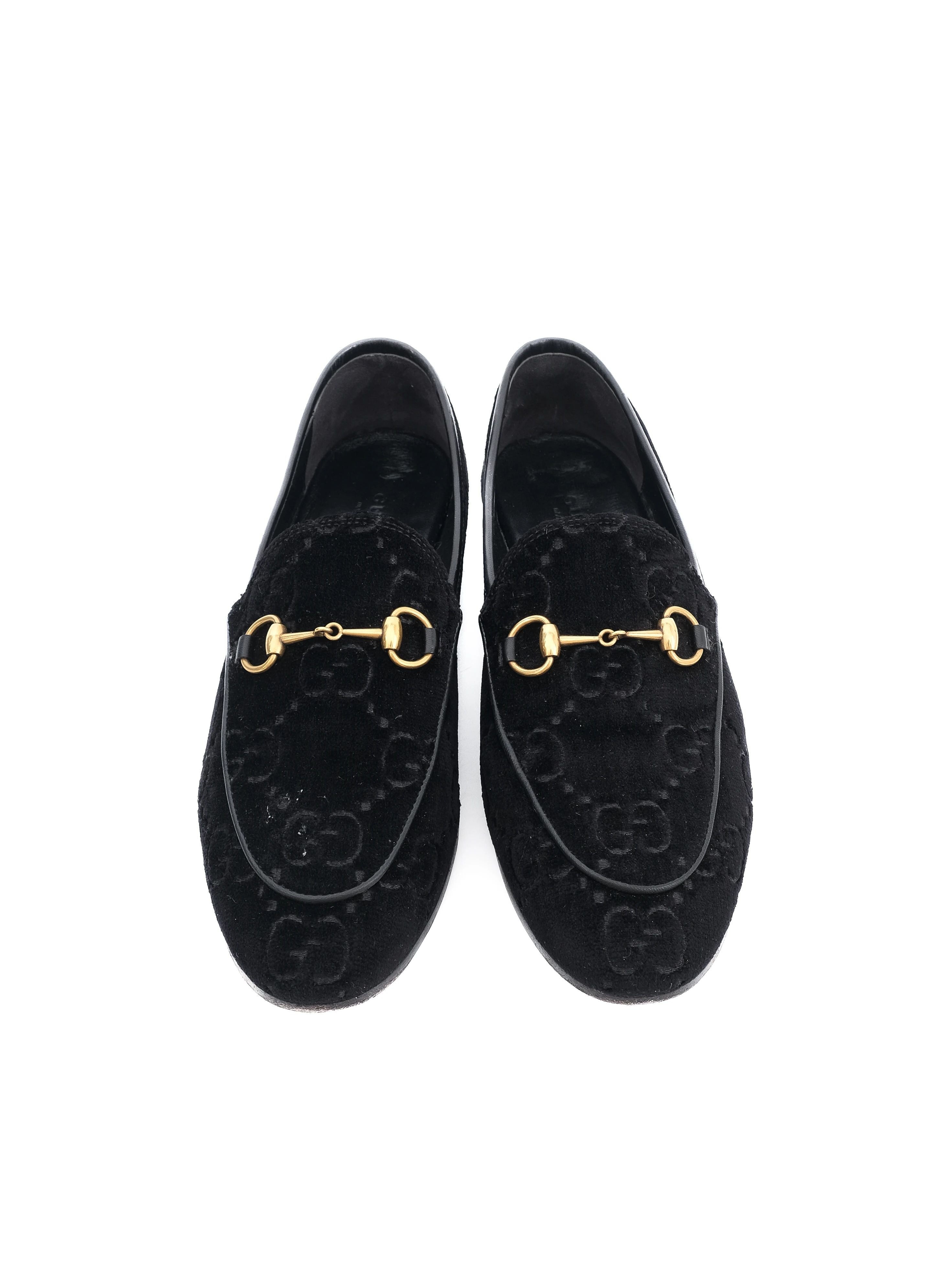 Excellent Gucci Black Genuine Suede Loafers Size 38 with Gold Bit Detail