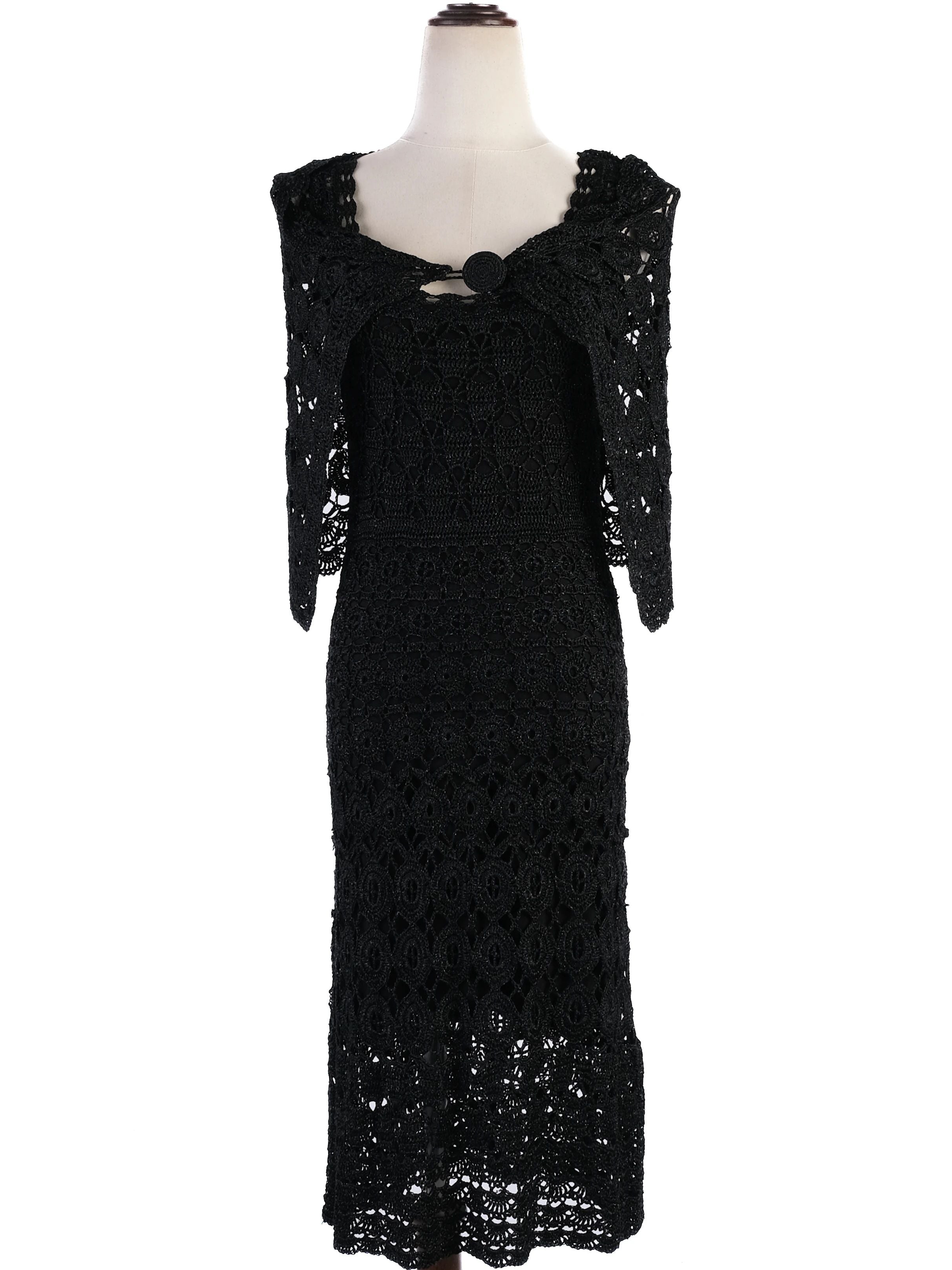 Excellent Laurel Black Crochet Dress with Shawl Size S