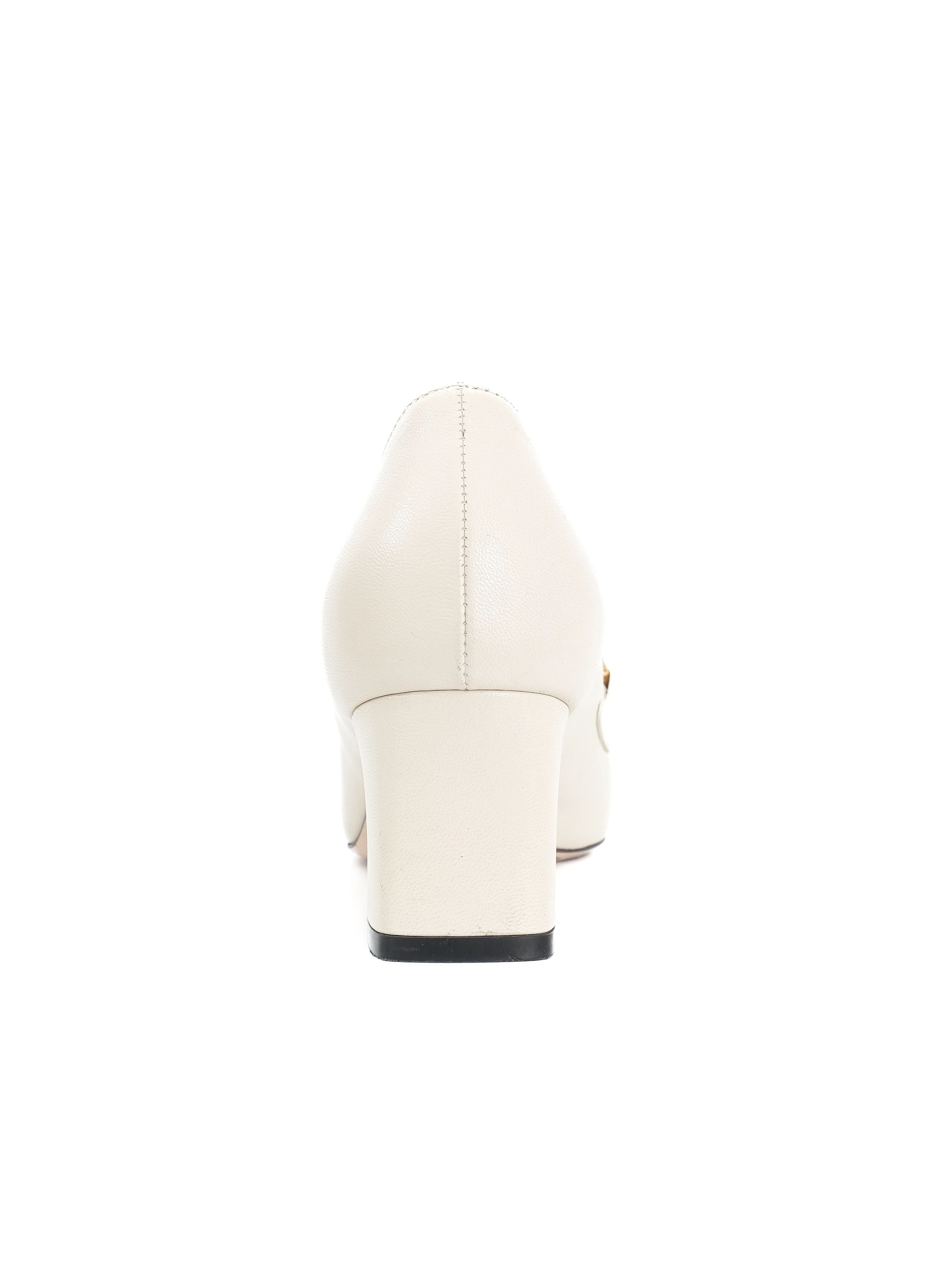 Excellent Gucci White Leather Block-Heeled Loafers Size 36.5