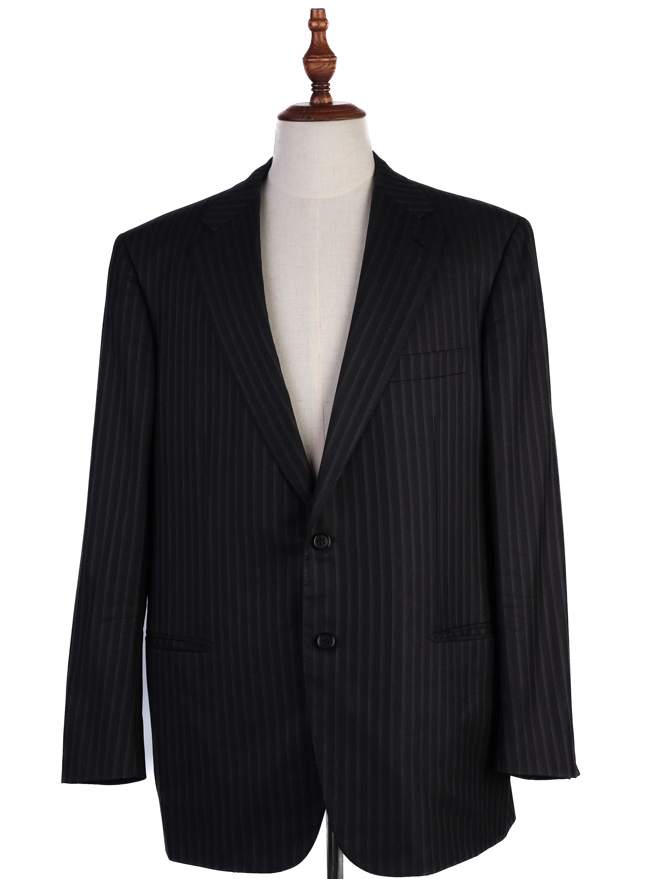 Excellent BRIONI Black Pinstripe Wool Suit Jacket Size XXL