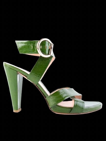 Excellent Sergio Rossi Green Leather High-Heeled Sandals Size 38