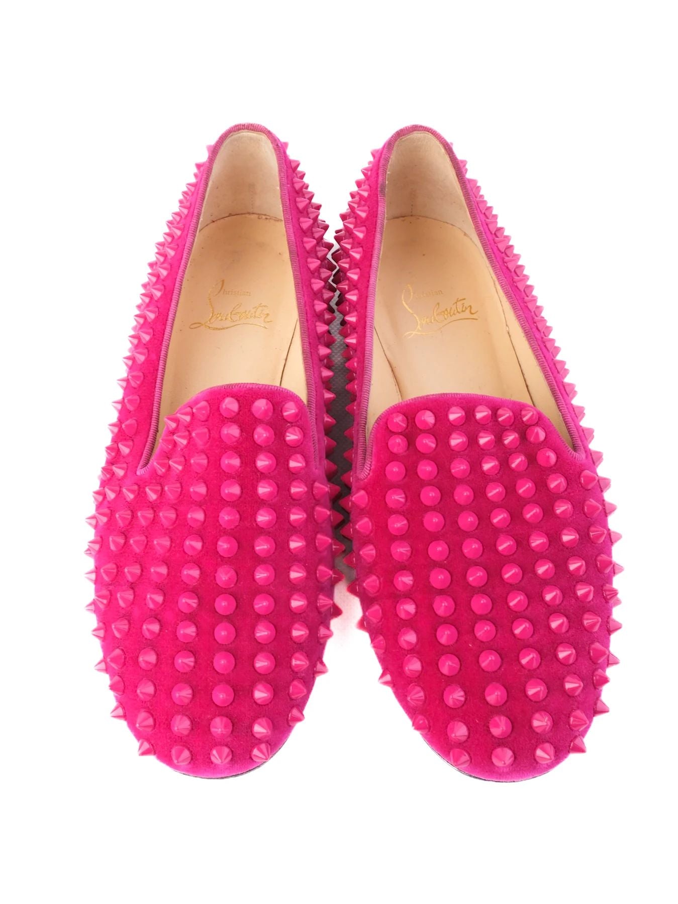 Excellent Christian Louboutin Pink Leather Loafers with Spikes Size 35.5