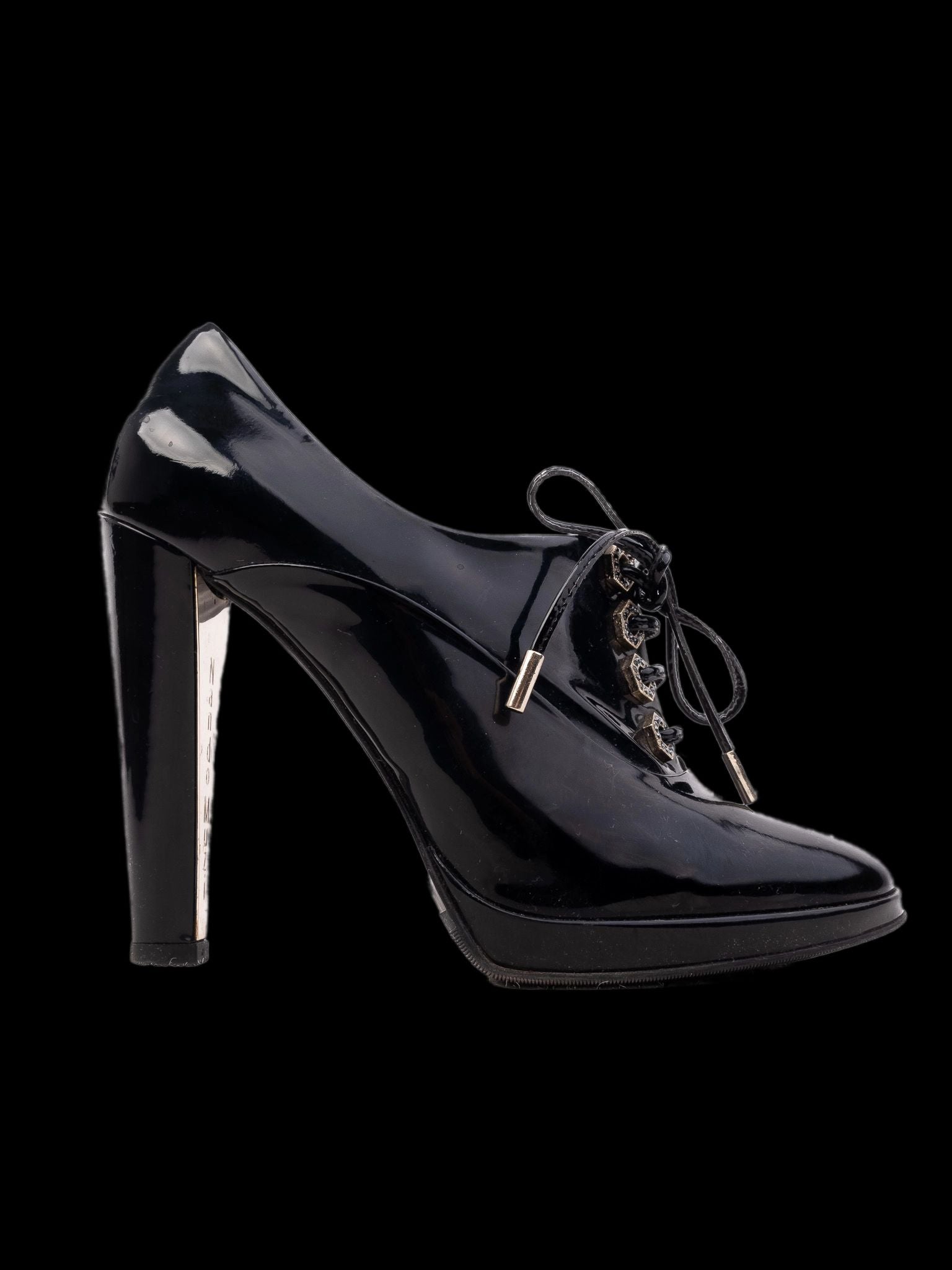 Excellent Nando Muzi Black High-Heeled Shoe Size 38 Lacquer Finish