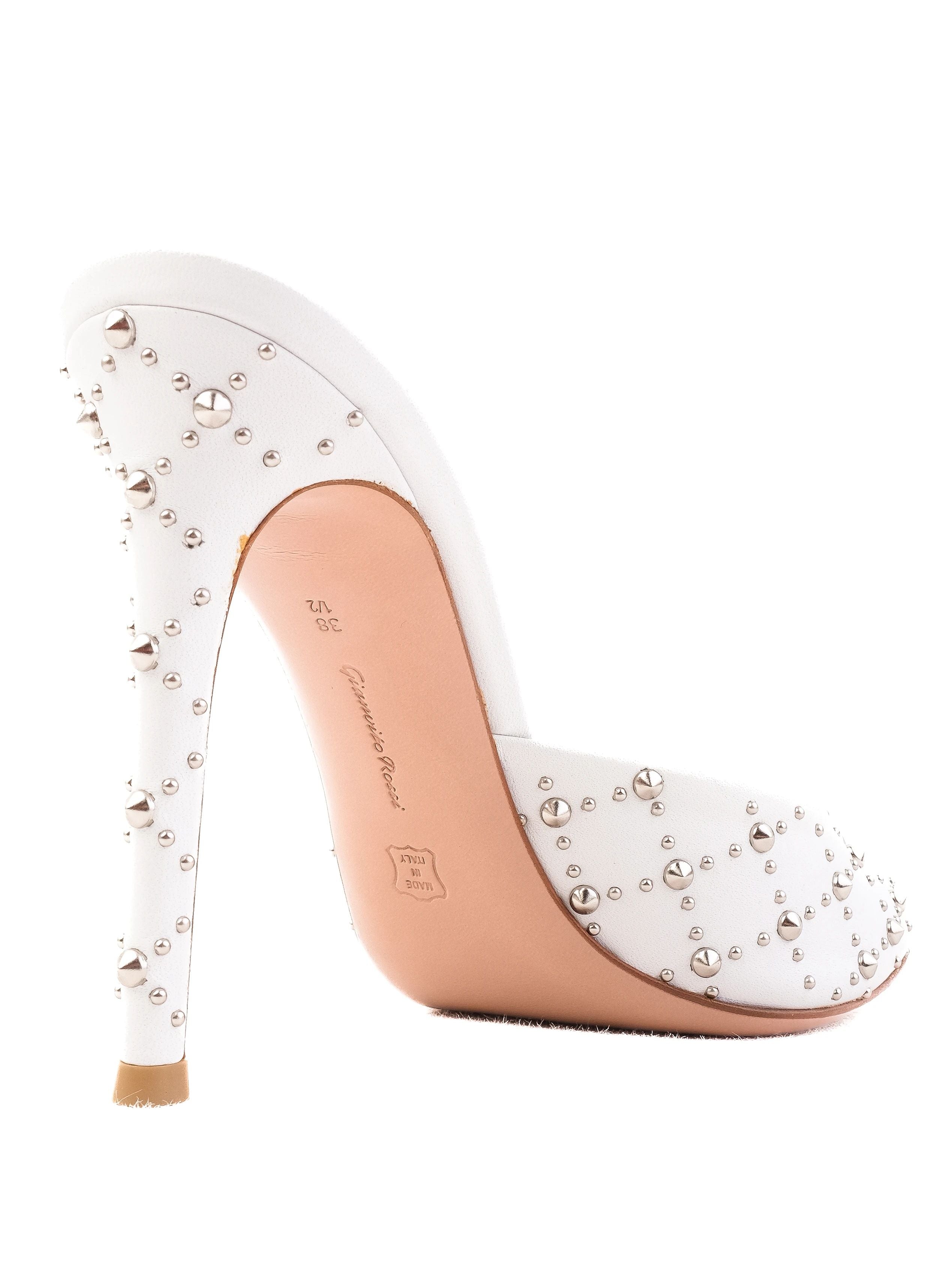NEW Gianvito Rossi White Leather Stiletto Mules with Metallic Studs Size 38.5