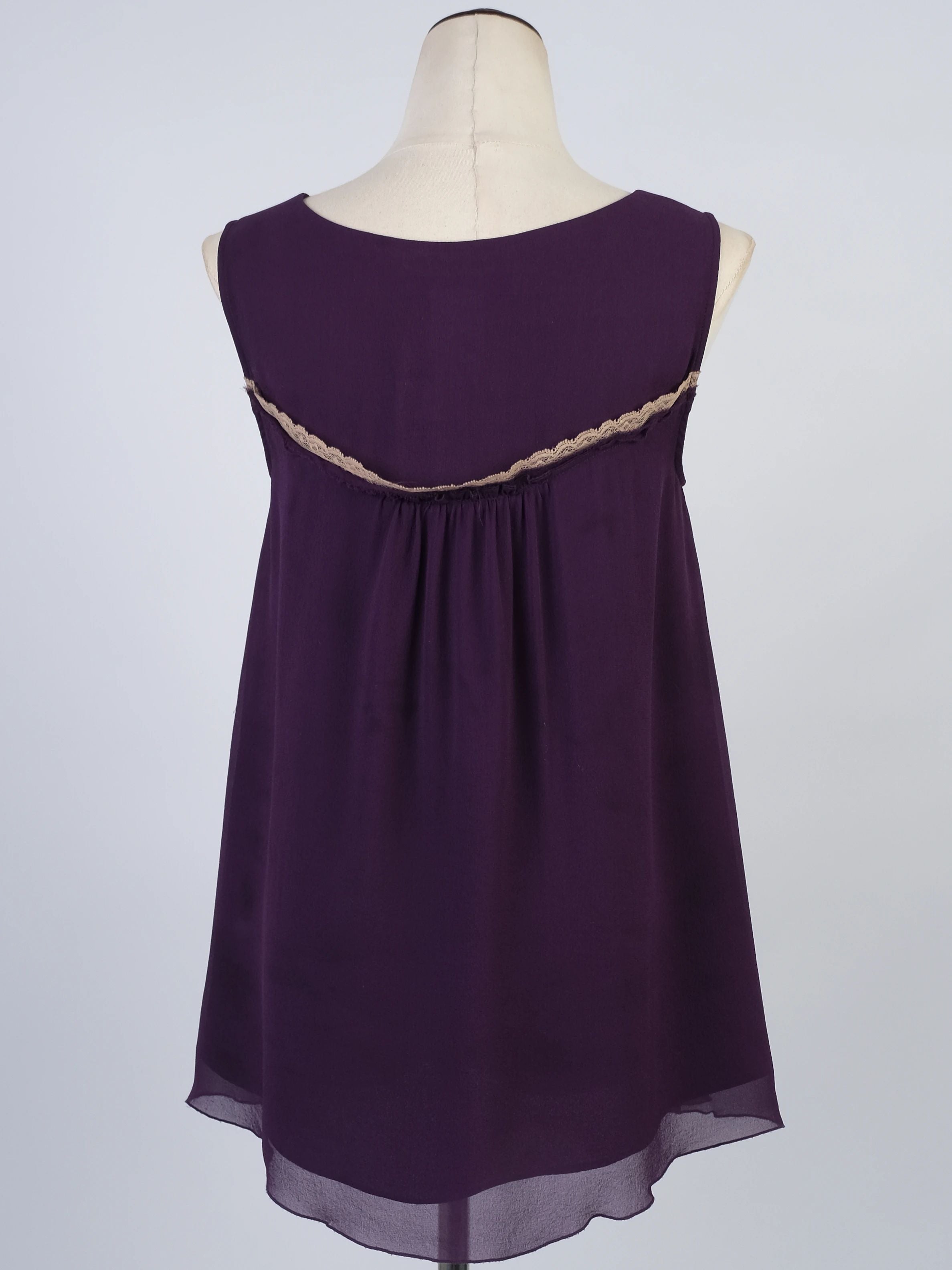 Excellent Max Mara Purple Cotton Dress Size S with Lace Detail