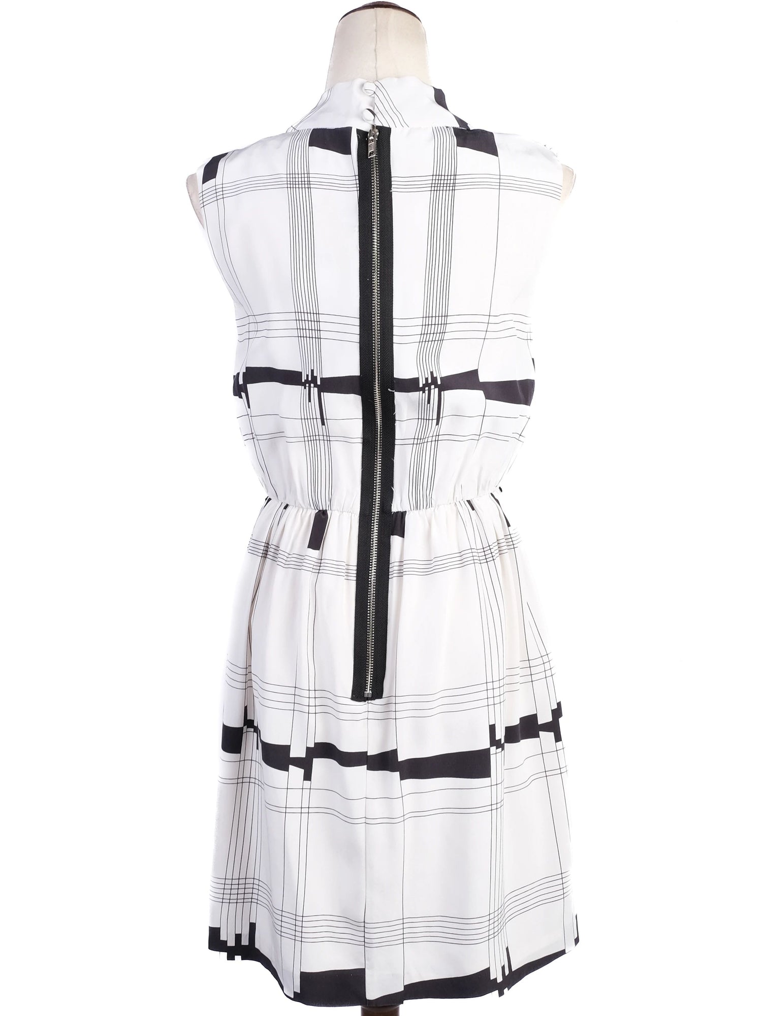 Excellent Milly Silk Sleeveless Dress M Black & White Checkered
