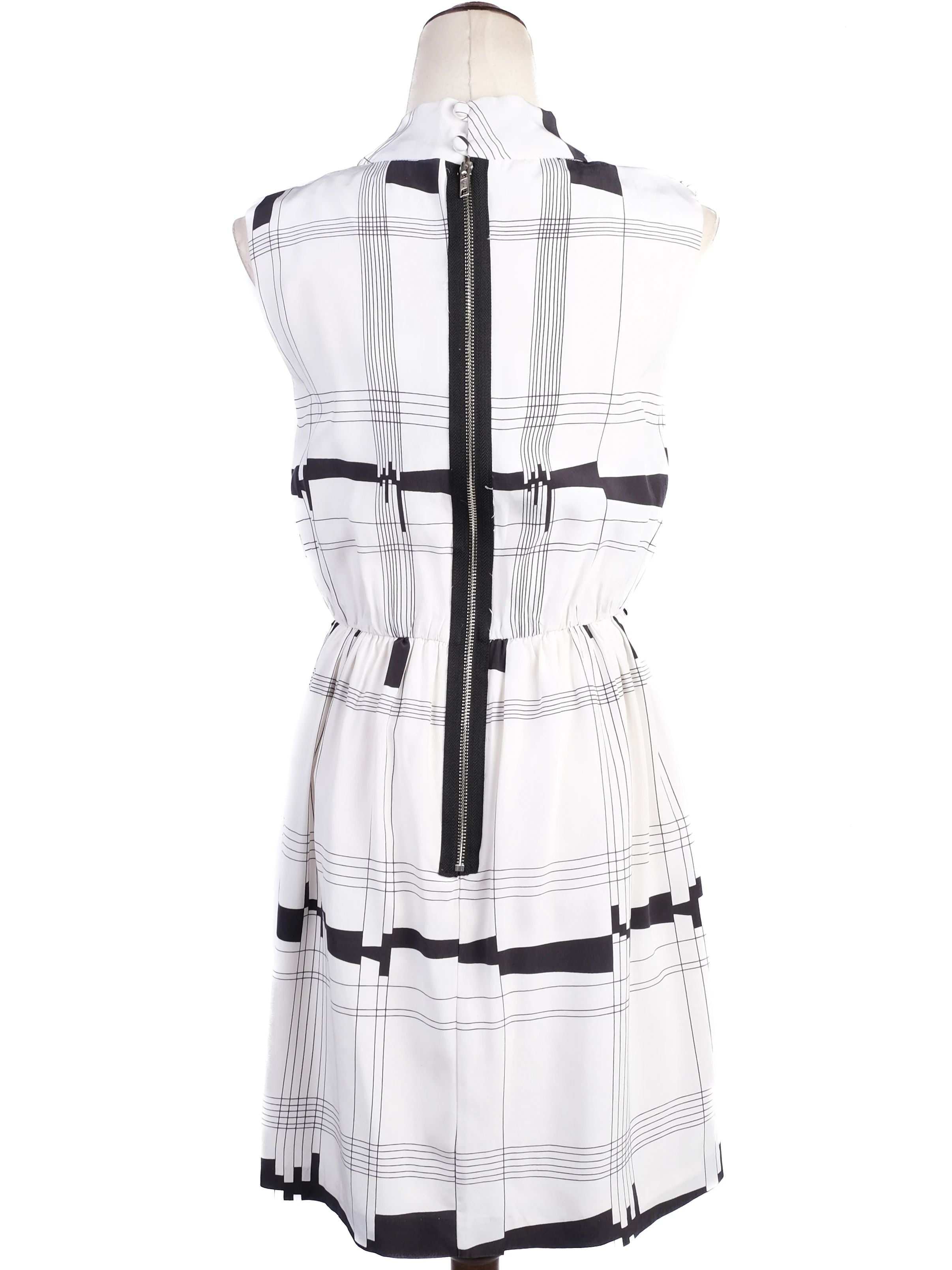 Excellent Milly Silk Sleeveless Dress M Black & White Checkered