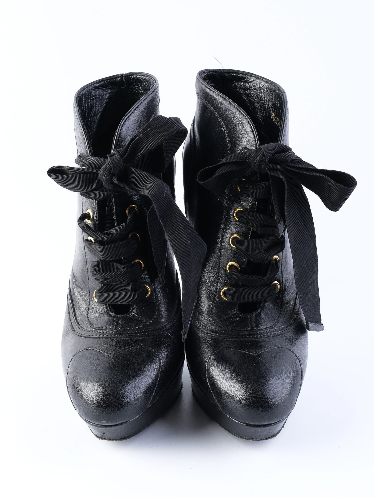 Excellent Alexander McQueen Black Leather High-Heeled Ankle Boots Size 38