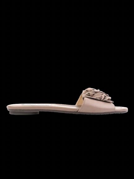 Excellent Jimmy Choo Gray Leather Flat Sandals Size 37 Floral Design