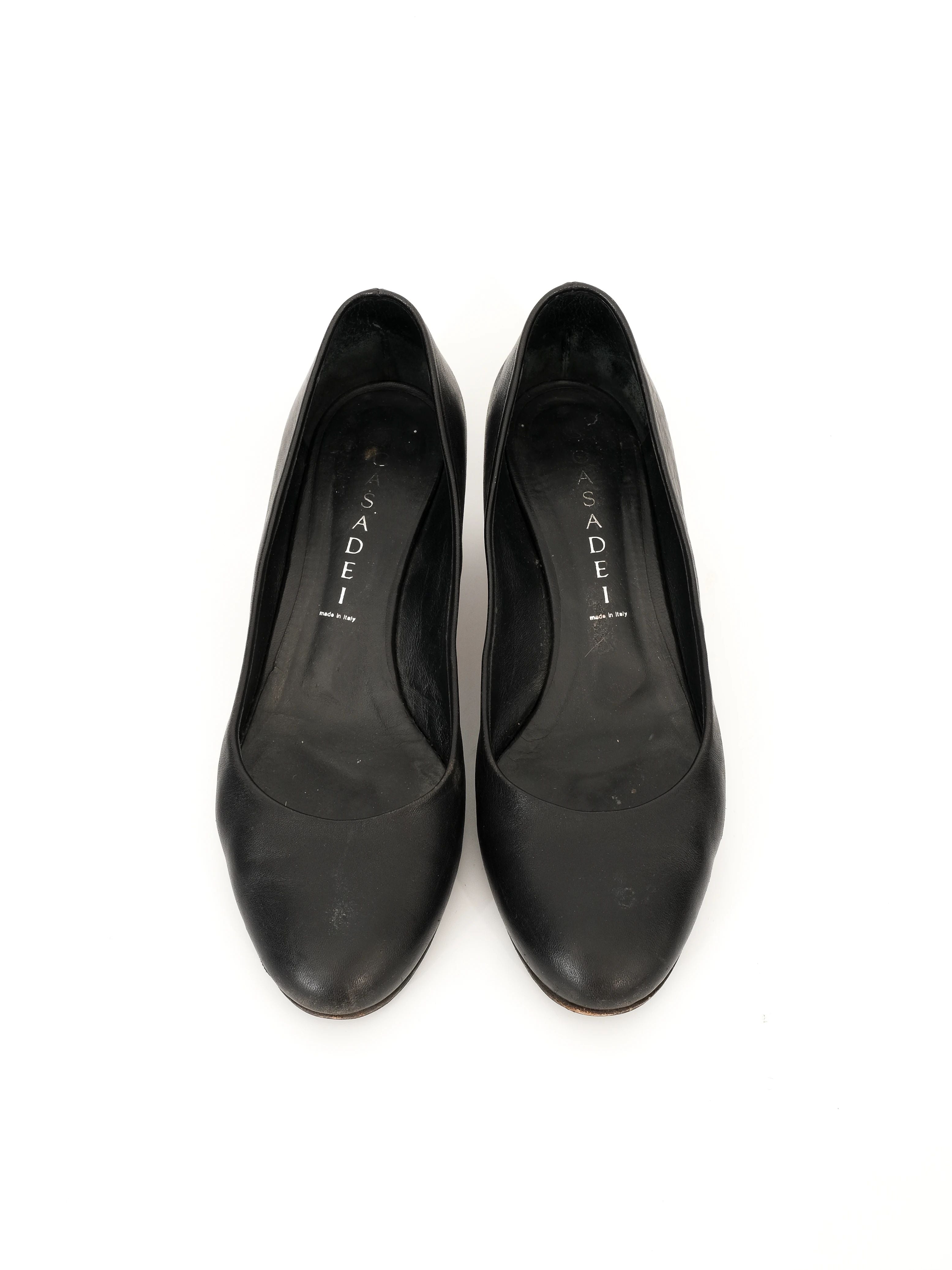 Excellent Casadei Black Leather Heels with Metallic Block Heel Size 36.5