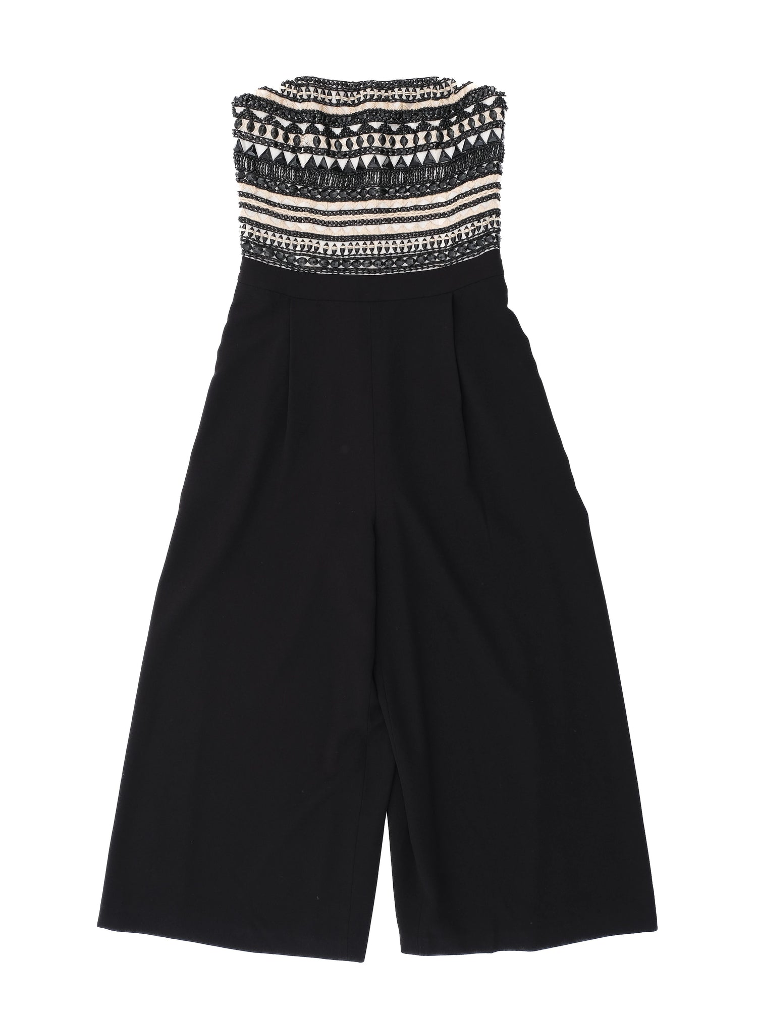 Excellent Alice+Olivia Strapless Jumpsuit Black Embellished Size S