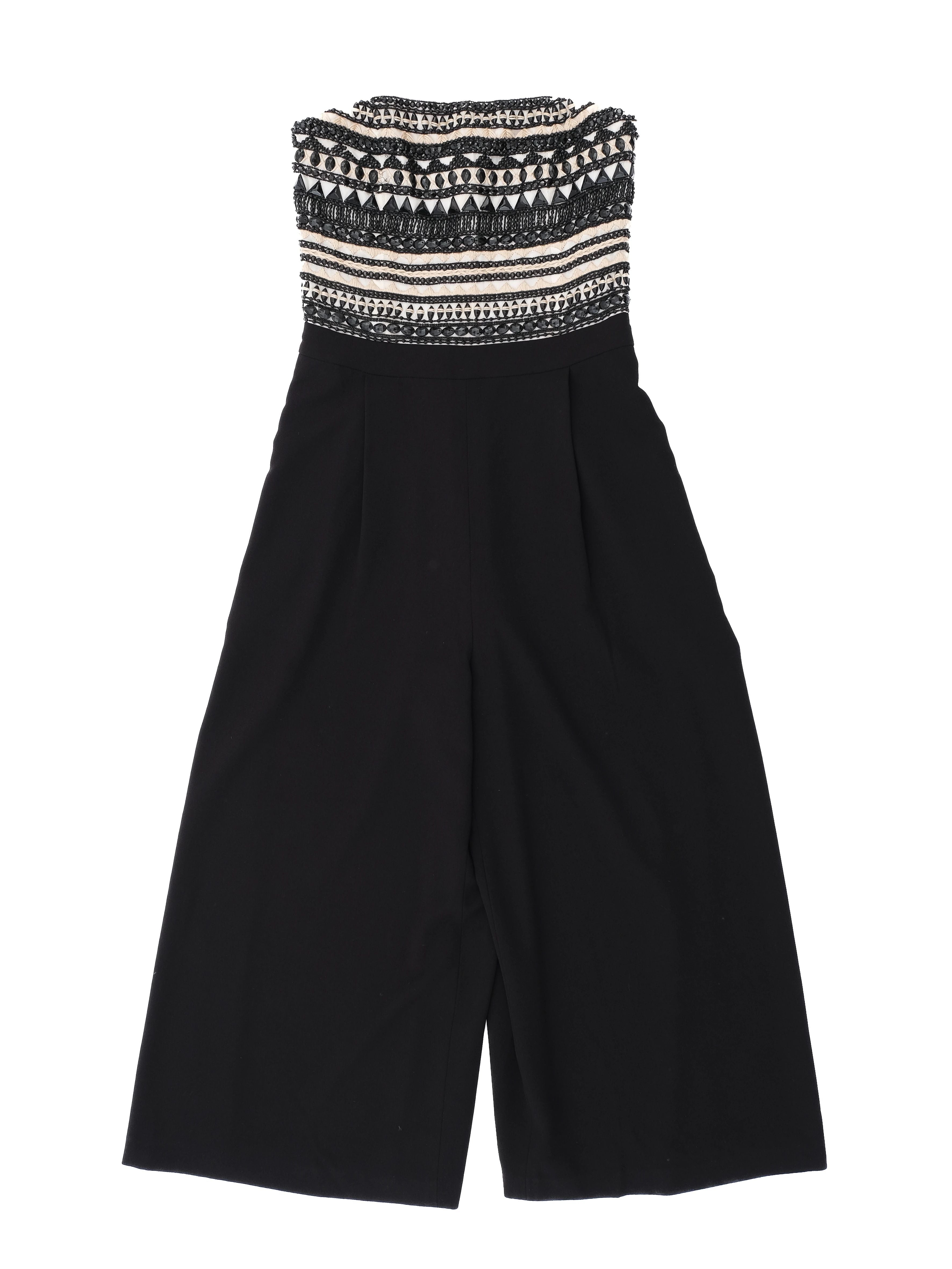 Excellent Alice+Olivia Strapless Jumpsuit Black Embellished Size S
