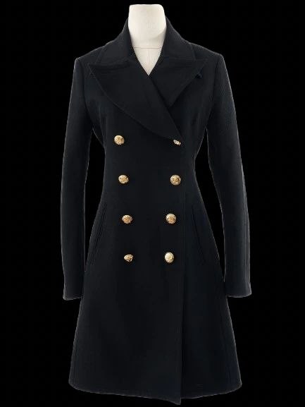 Excellent Alexander McQueen Black Wool Double-Breasted Coat Size M