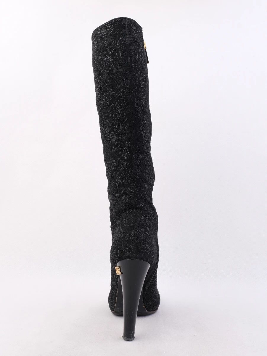 Excellent Renzoni Black Leather Knee-High Heels Size 37