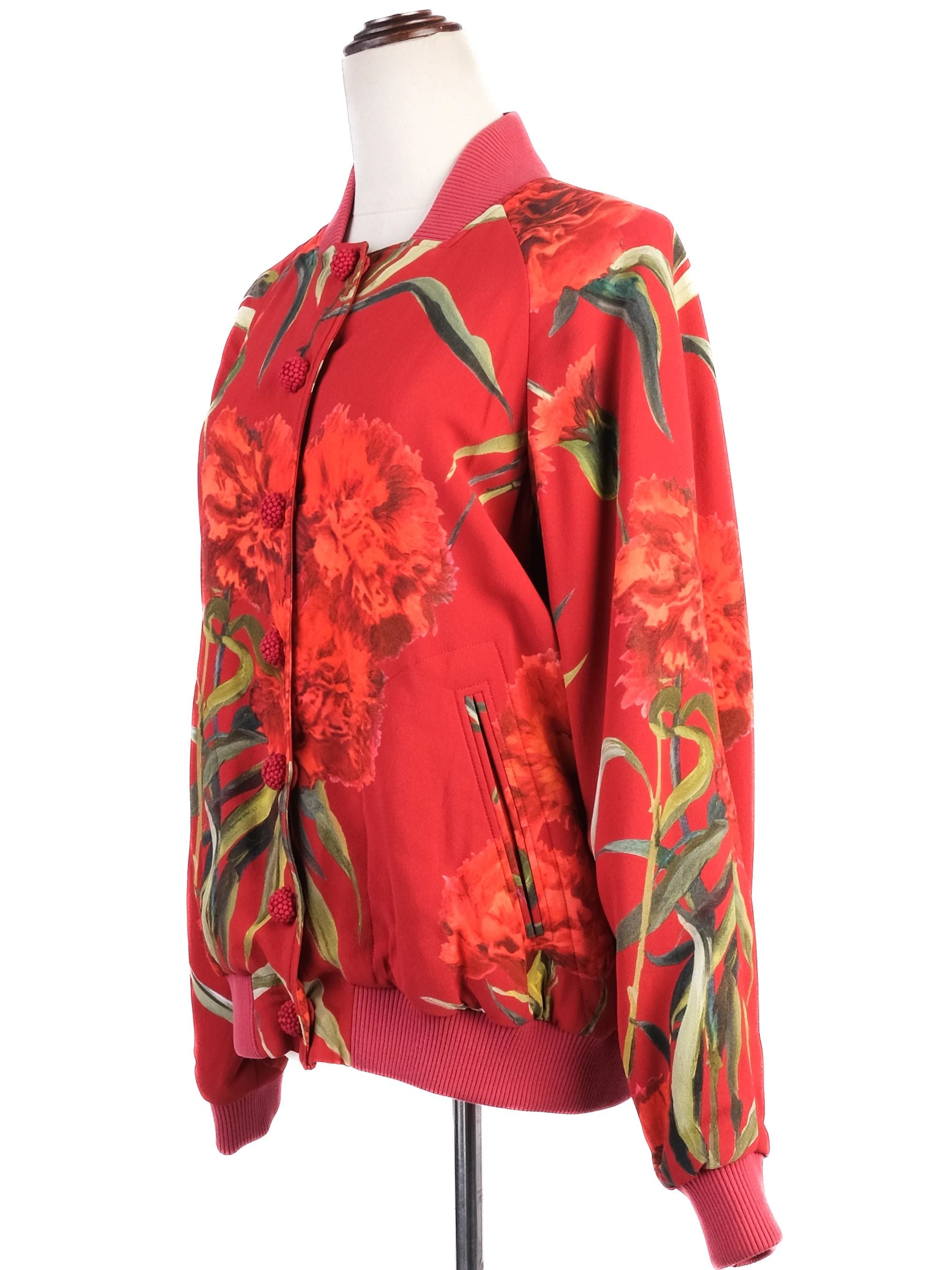 Excellent Dolce Gabbana Red Floral Bomber Jacket Size S