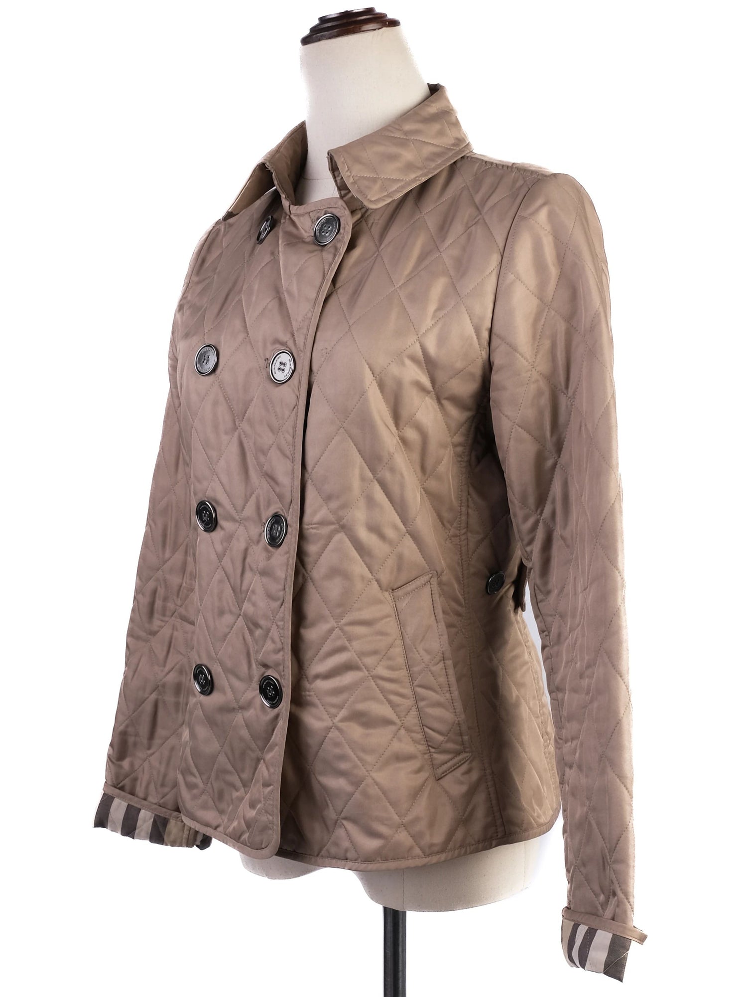 Excellent Burberry Gray Quilted Jacket Women Size S Polyester