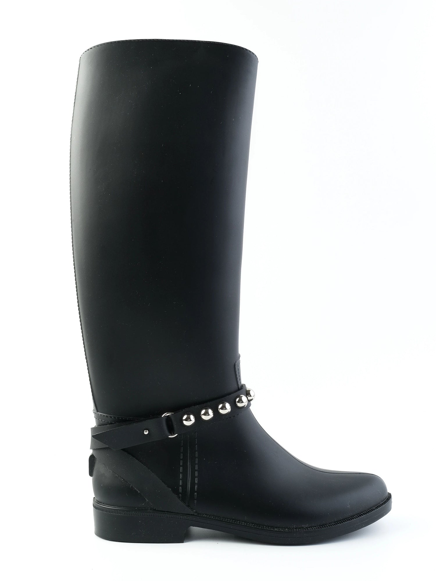 Perfect Red Valentino Black Leather Knee-High Boots with Silver Studs