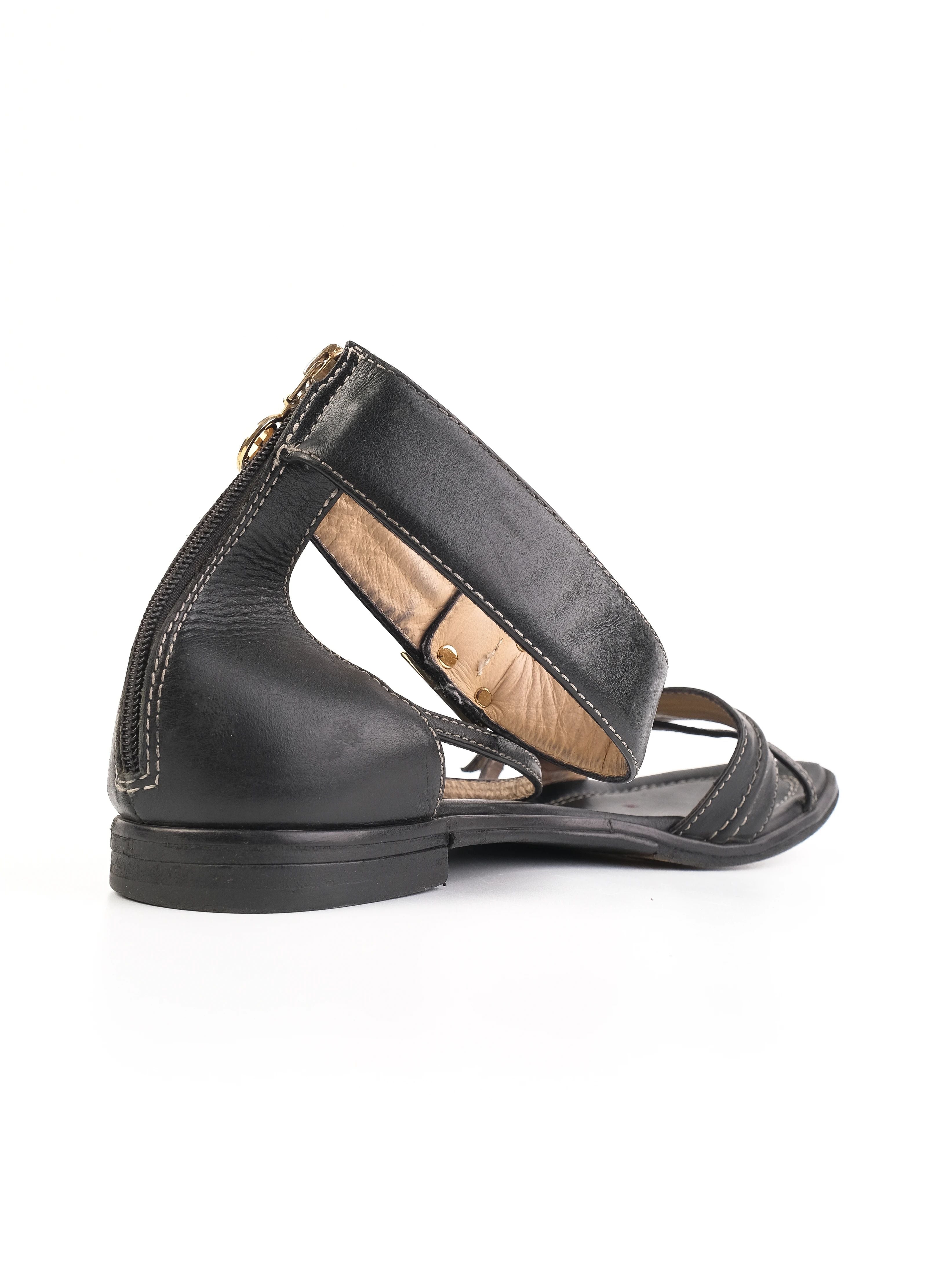 Excellent Fabi Black Leather Sandals Size 38 with Gold Accents