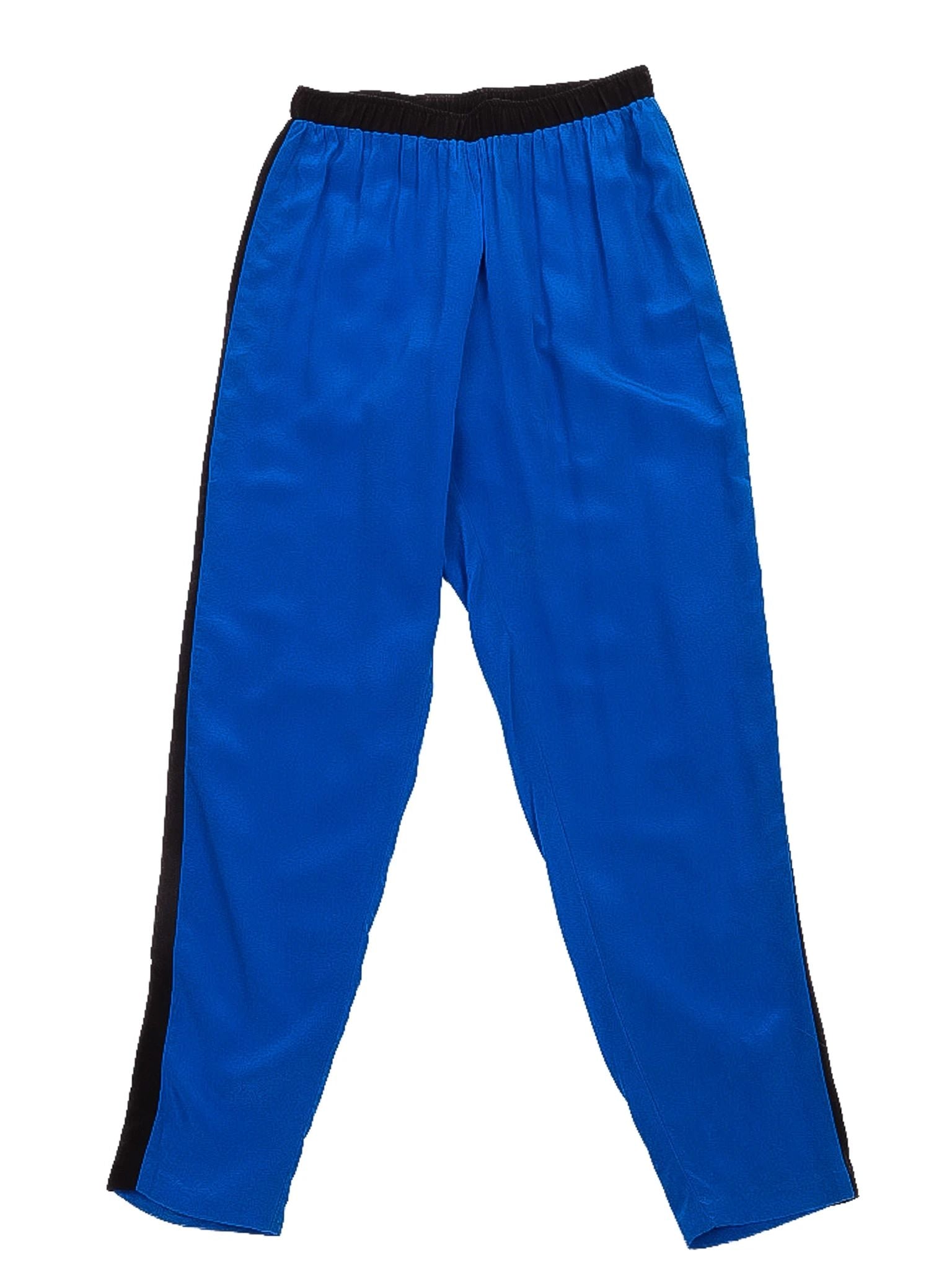 Excellent Alexis Blue Silk Pants S with Black Side Stripes
