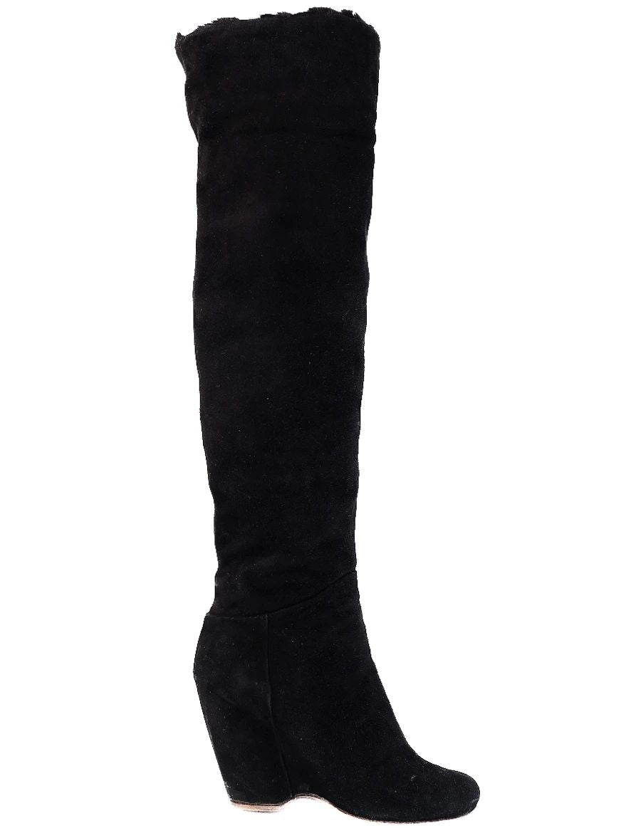 Excellent Giuseppe Zanotti Black Genuine Suede Knee-High Wedge Boots Size 36
