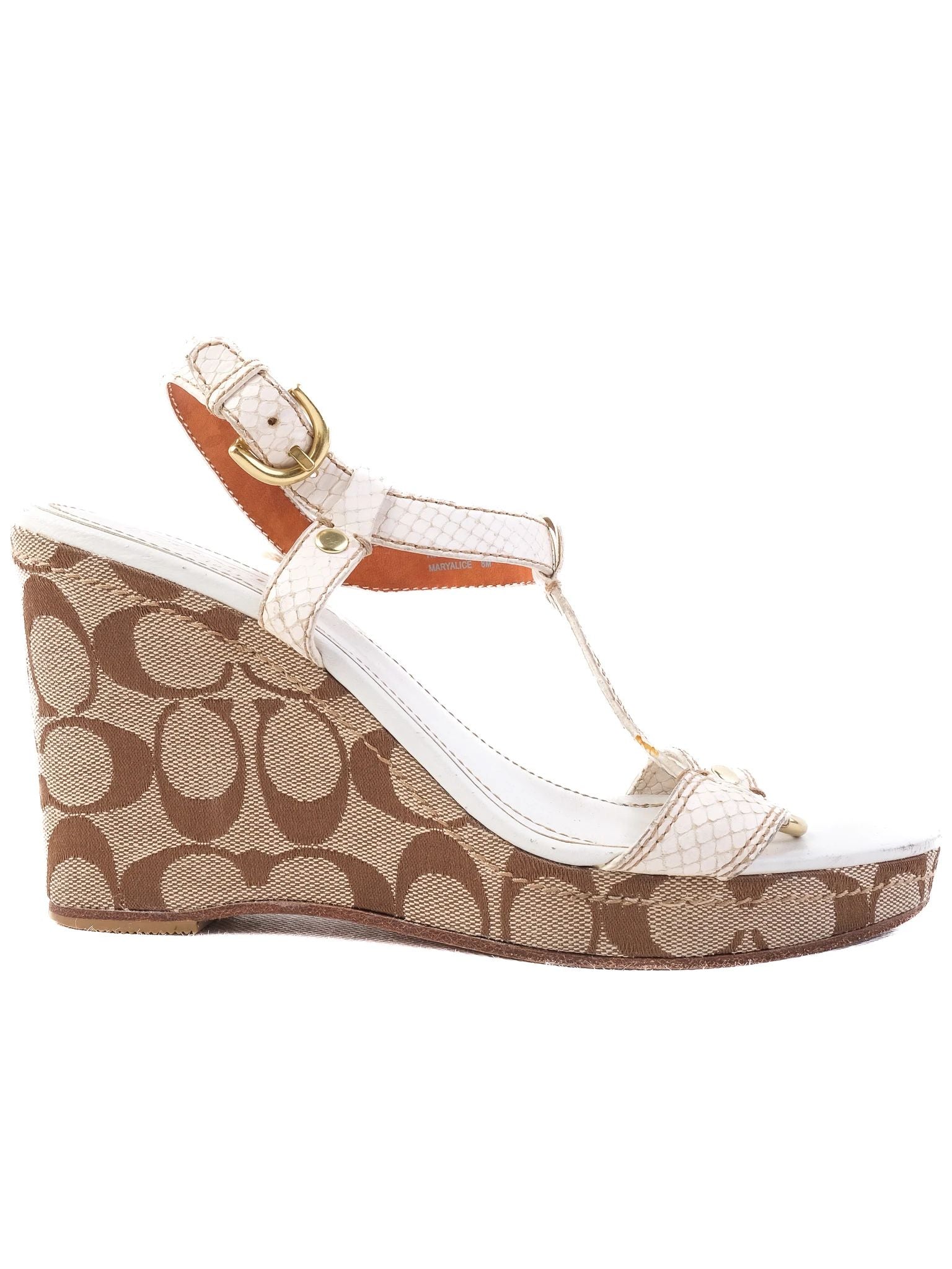 Excellent Coach Wedge Sandals Combined Color Leather Women
