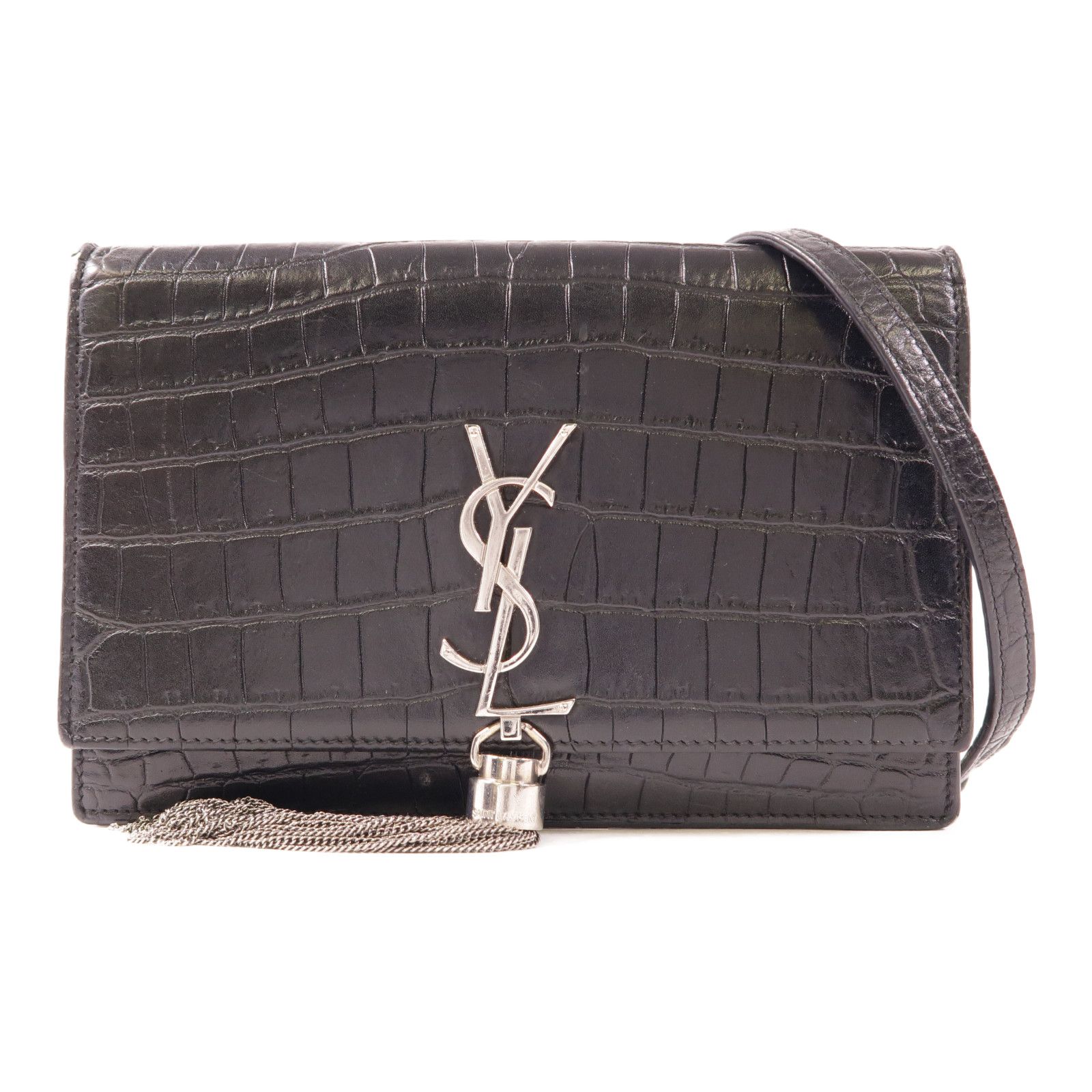 Yves Saint Laurent Cowhide Leather Kate Silver Crosshair Shoulder Bag Black Calfskin (cowhide) 45