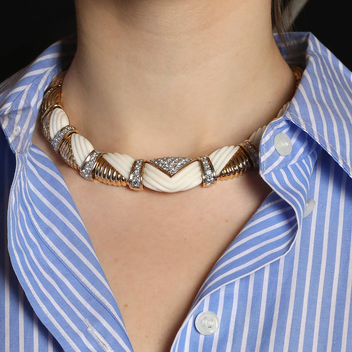 Charles Turi diamonds, white coral, gold and platinum necklace