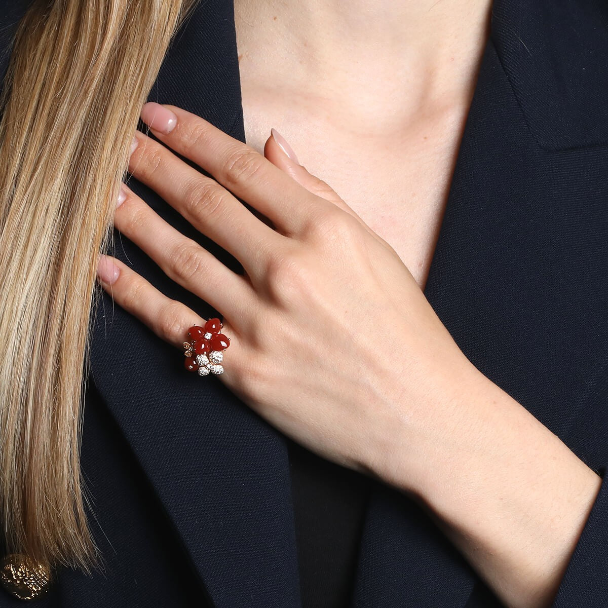 Chaumet Hortensia diamonds, cornaline and gold ring
