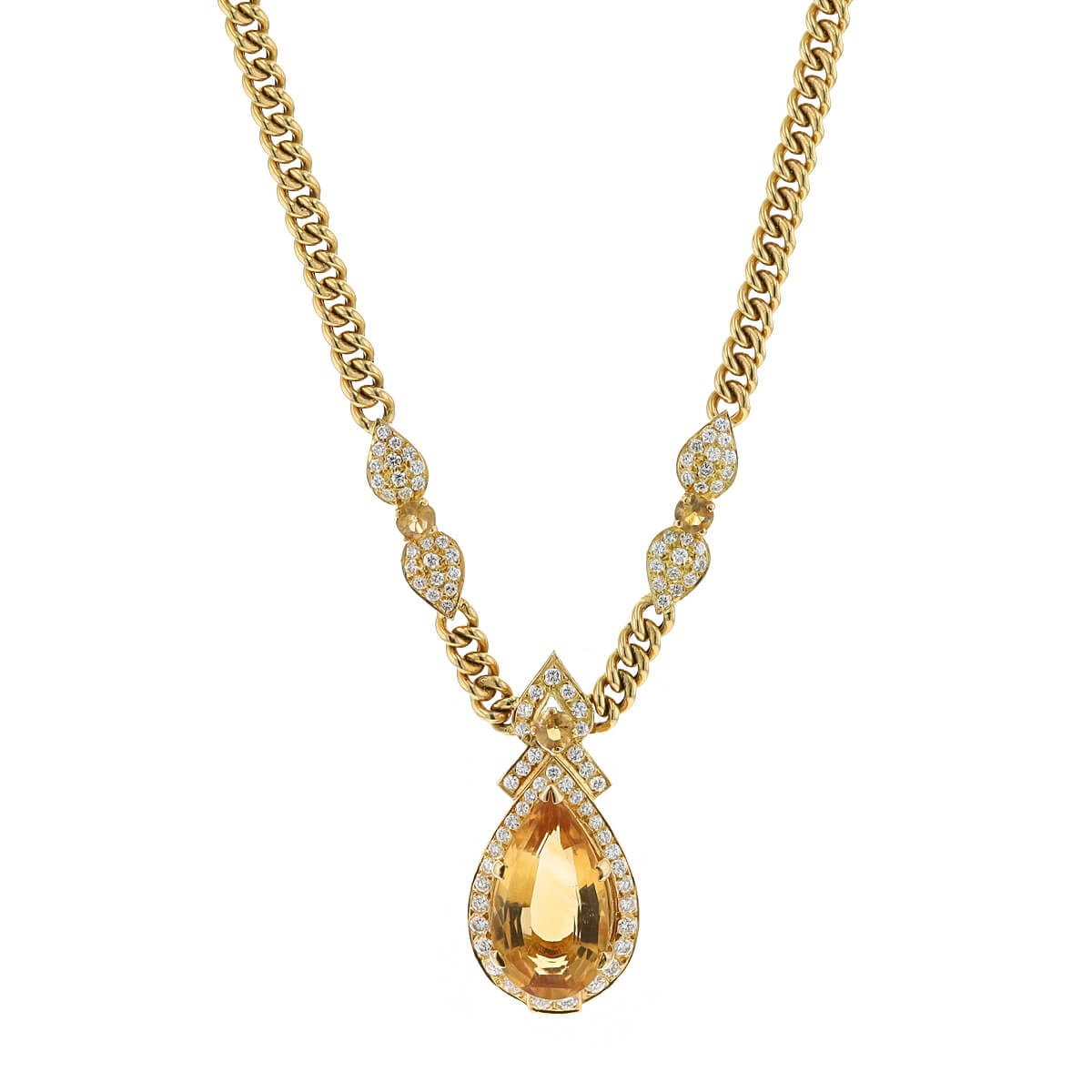 Citrines, diamonds and gold necklace