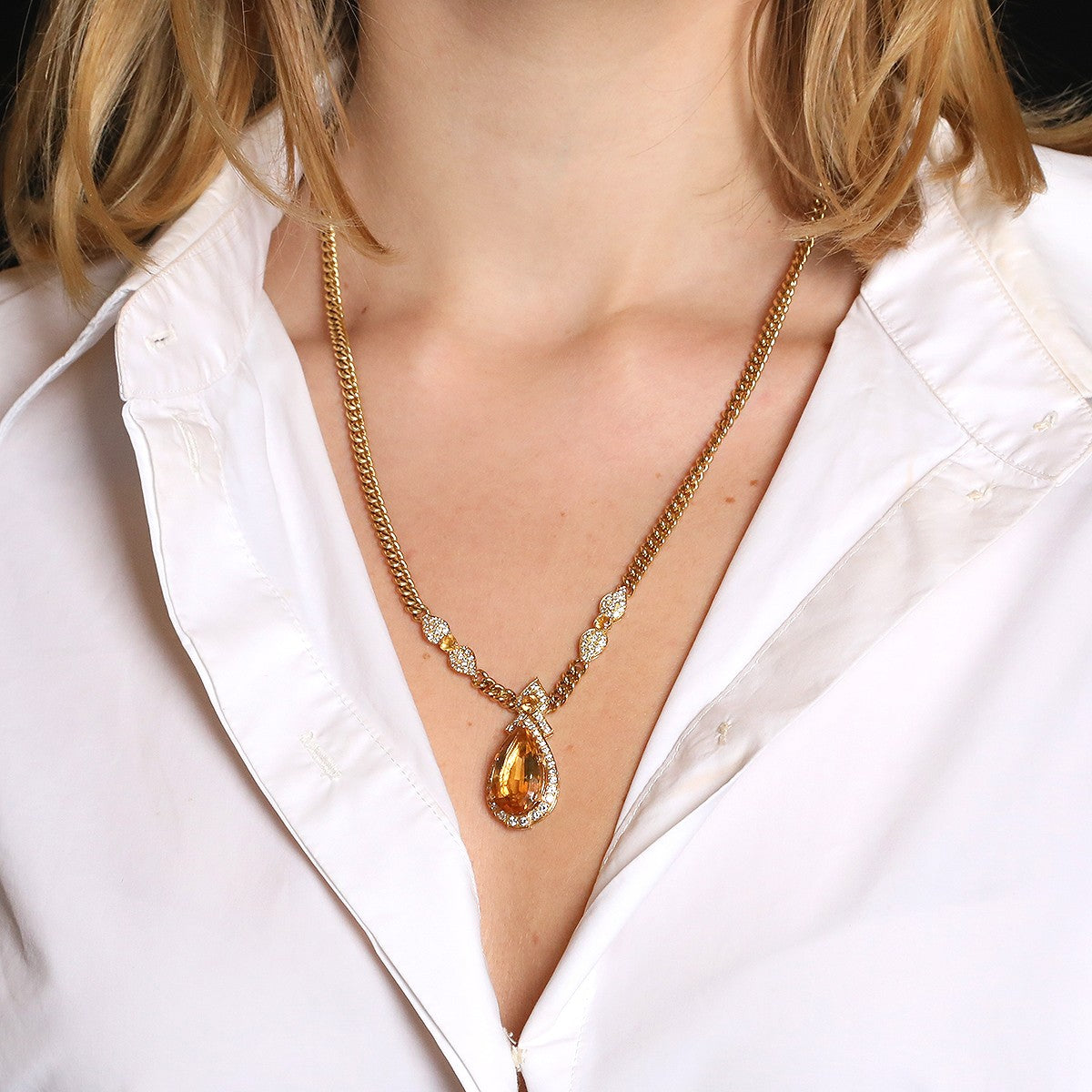 Citrines, diamonds and gold necklace