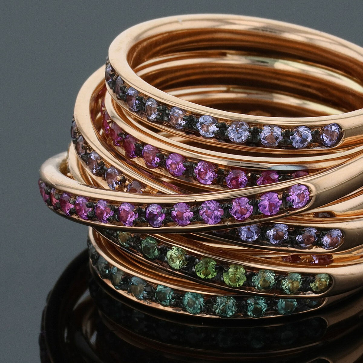 Colored sapphires and gold ring
