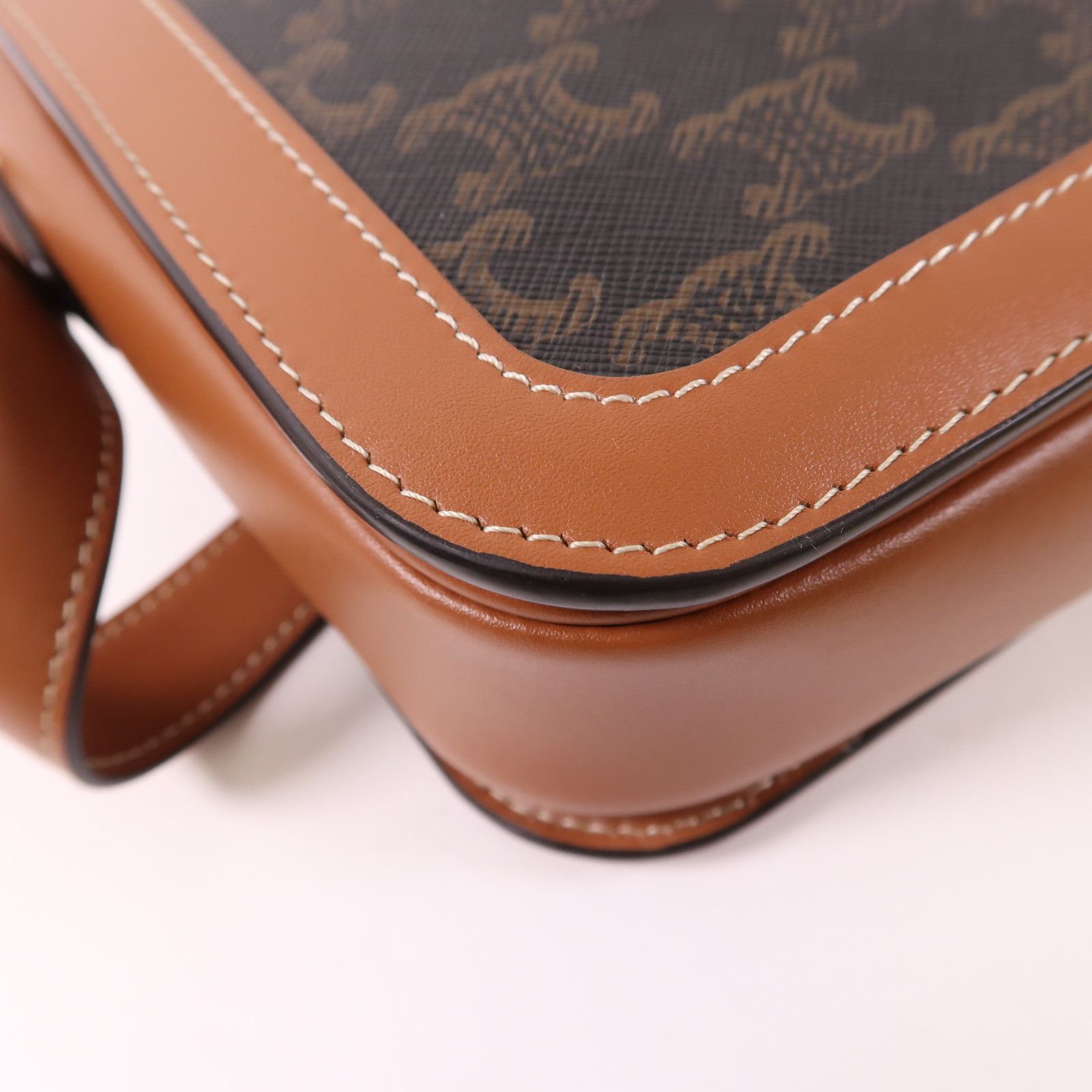 Celine Canvas Classique Triomphe Bag Gold Shoulder Bag Brown