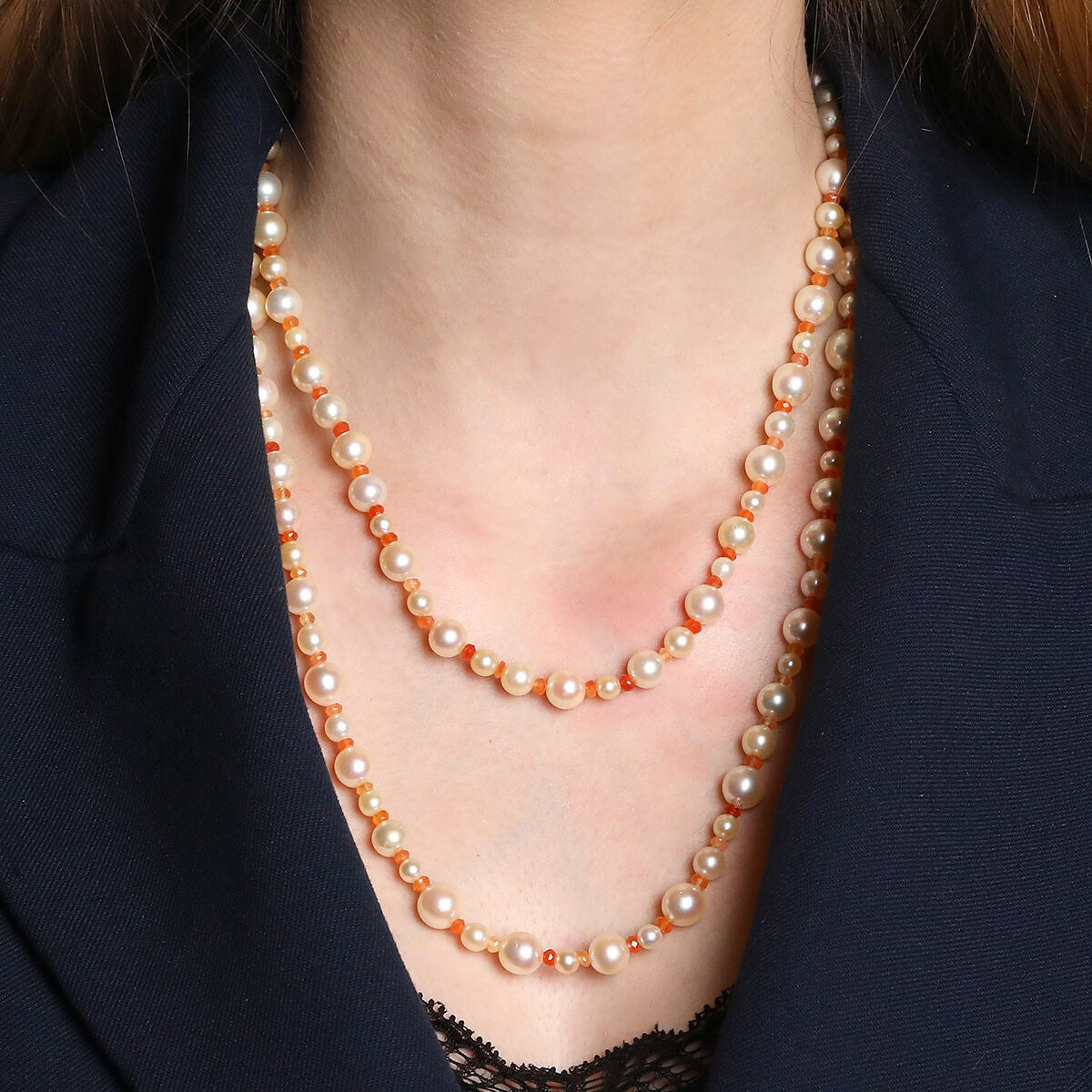 Cultured pearls, diamonds and gold necklace
