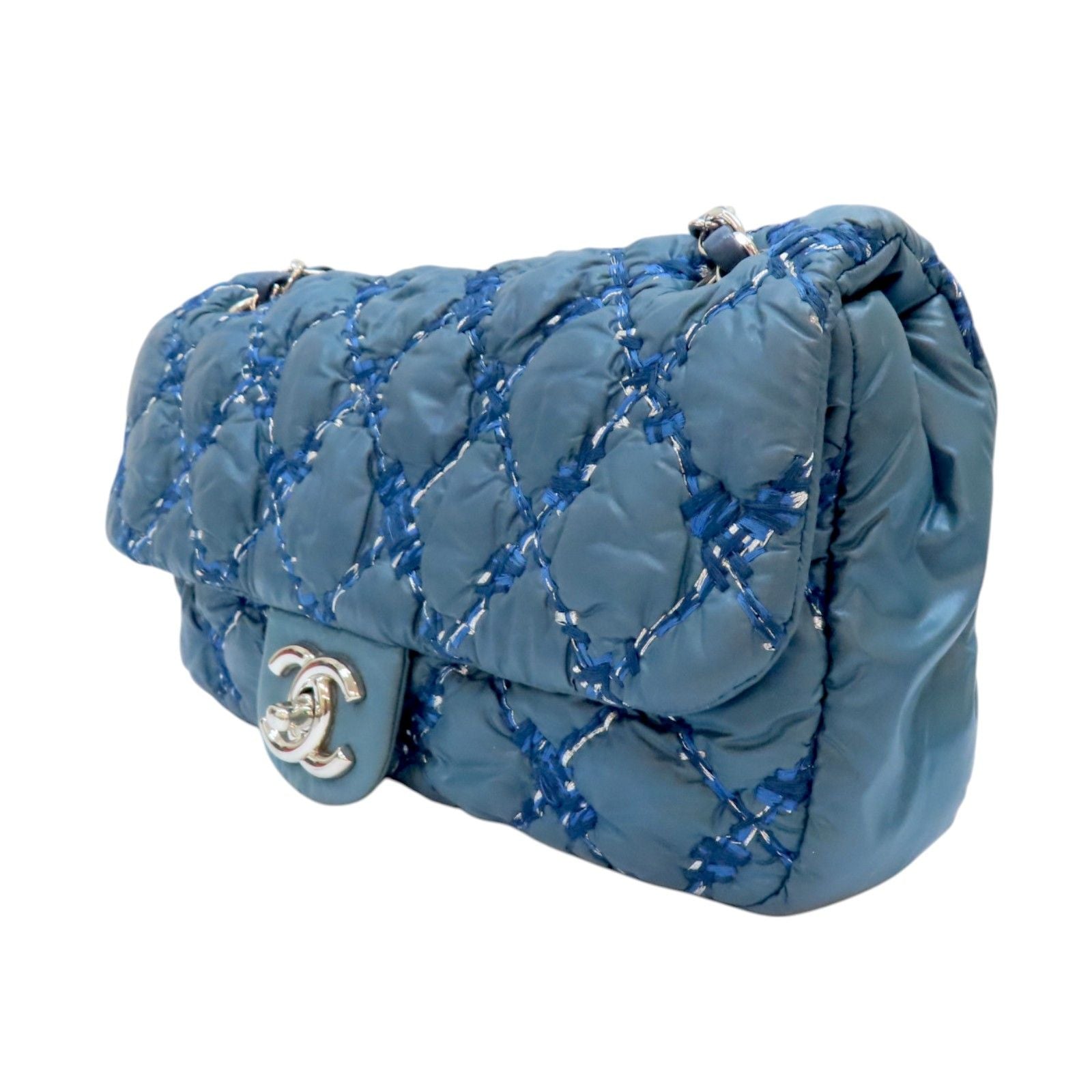 Chanel Matelasse Coco Mark Shoulder Bag Nylon Blue (discoloration)