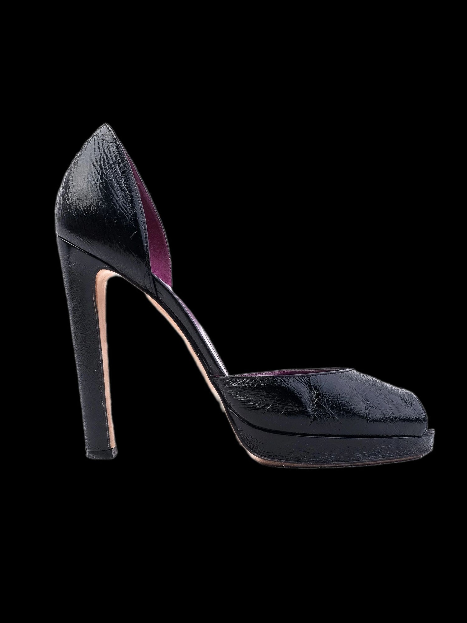 Sergio Rossi Black Leather High Heels Size 38 Peep Toe Stiletto