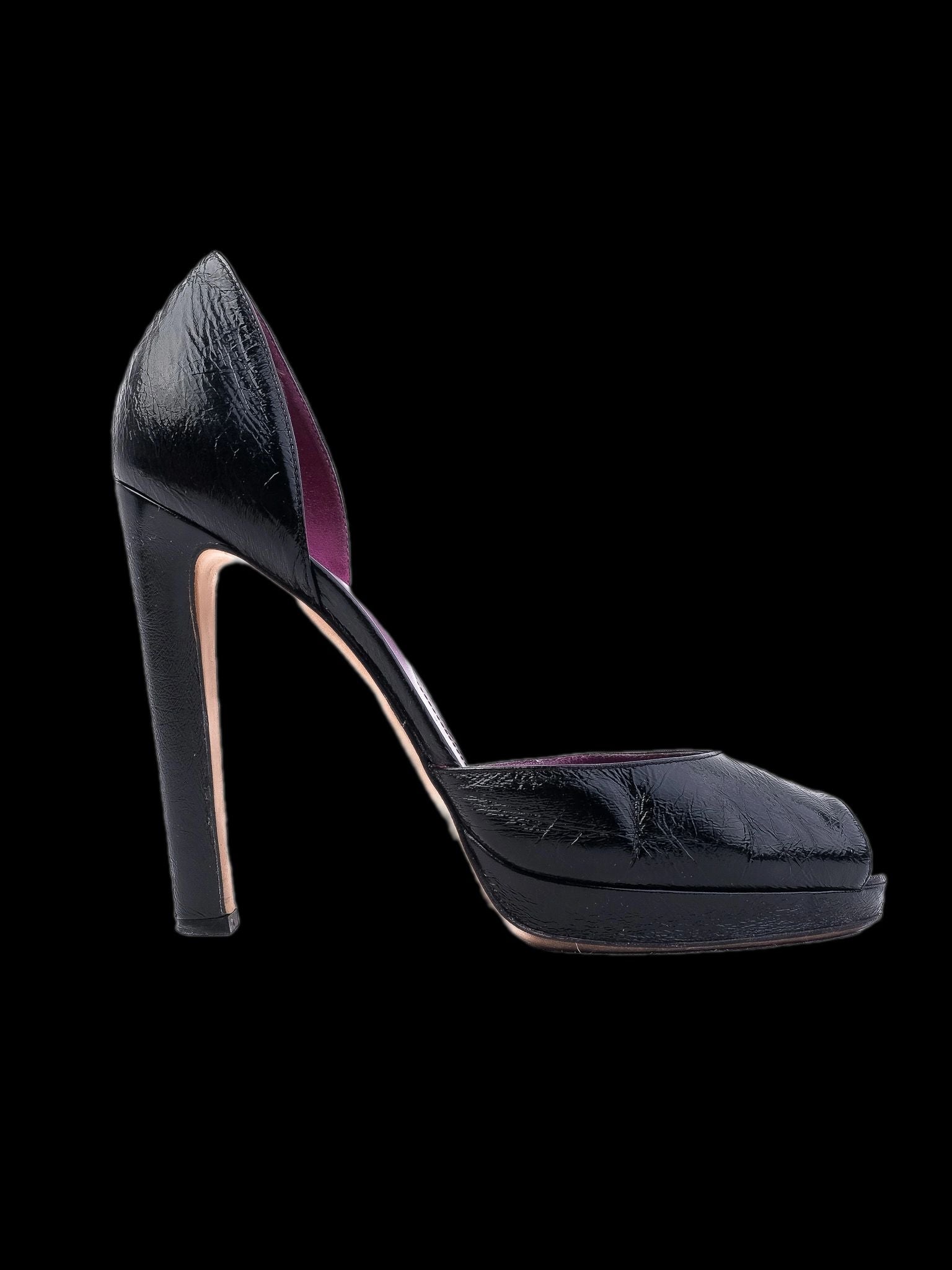 Sergio Rossi Black Leather High Heels Size 38 Peep Toe Stiletto