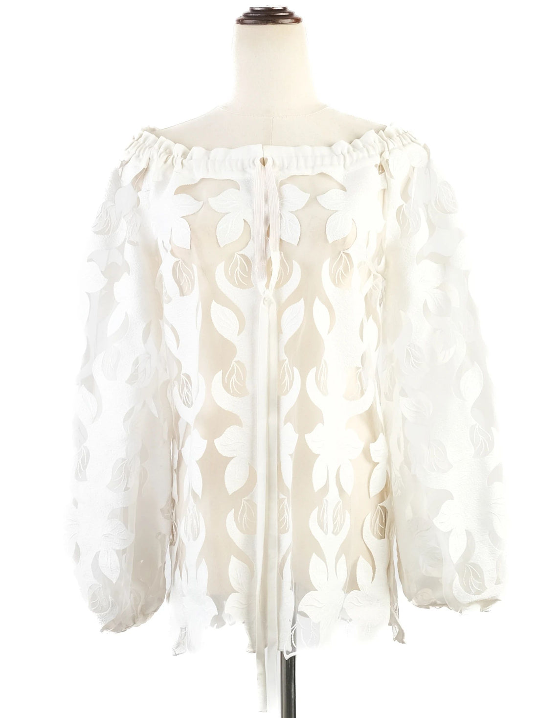 Excellent Anne Fontaine White Sheer Blouse Size M Floral Cut-Out Design