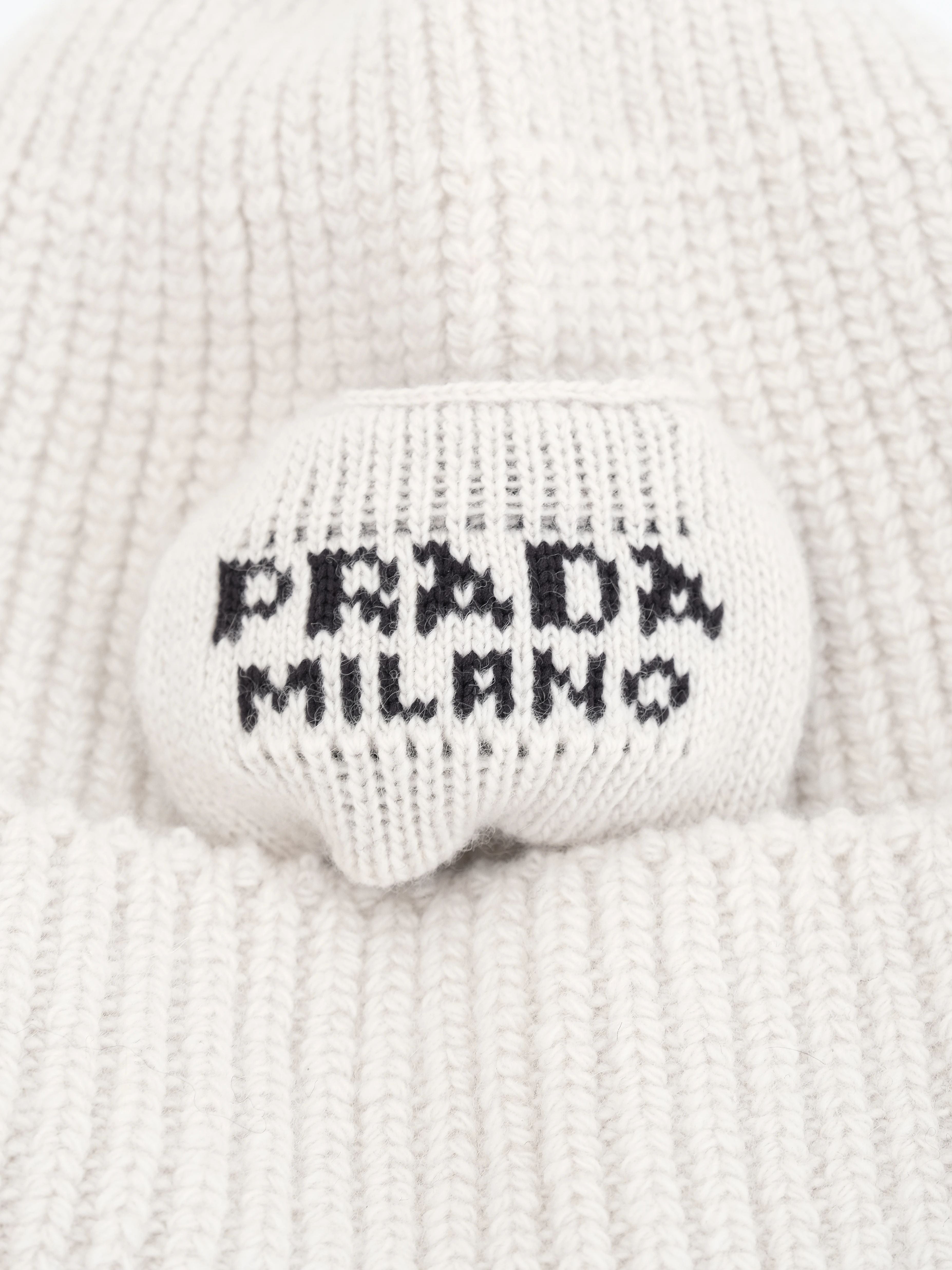 NEW Prada Gray Wool Kids Beanie and Scarf Set Size M
