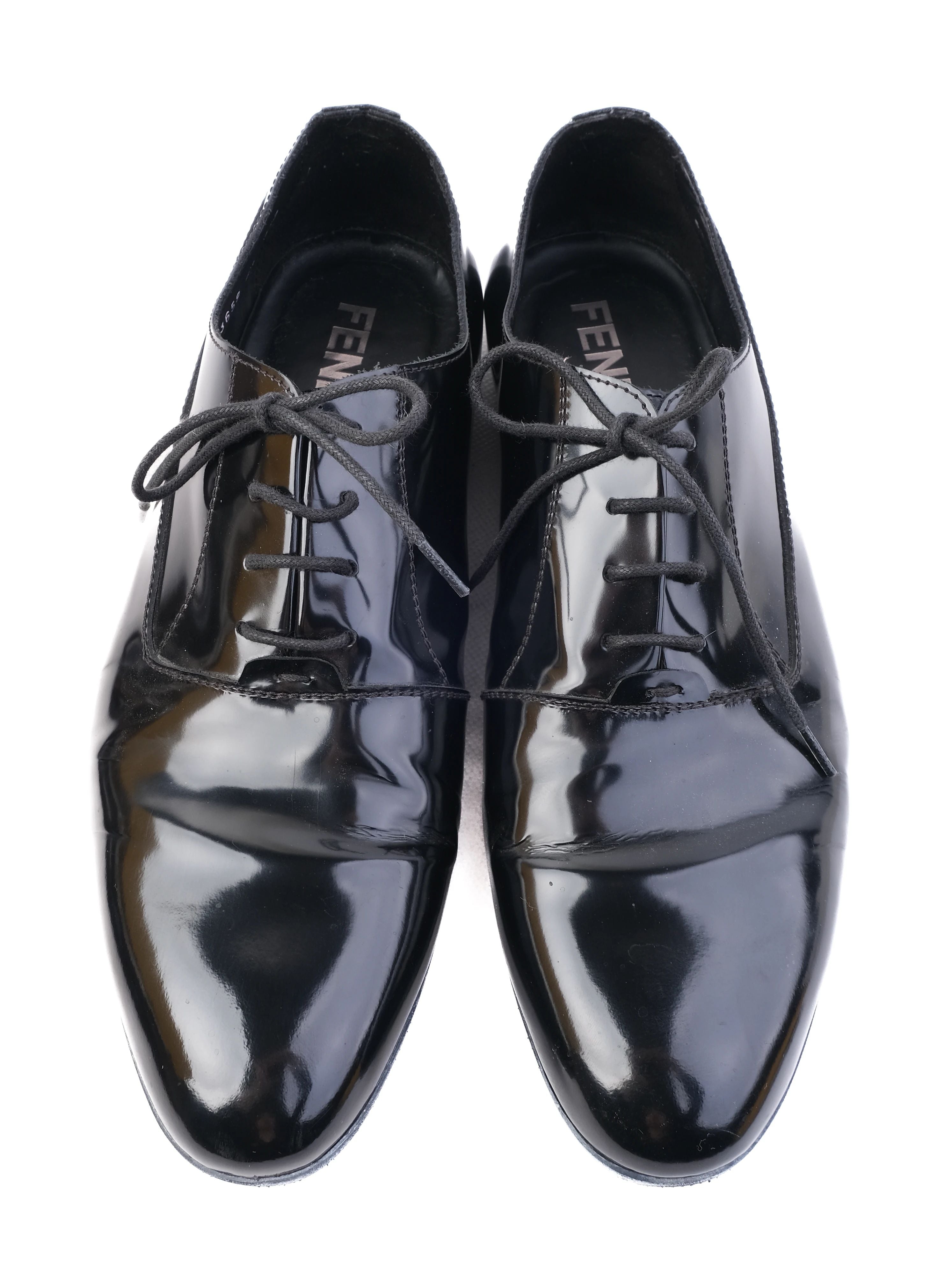 Excellent Fendi Black Leather Oxford Shoes Size 43 for Men