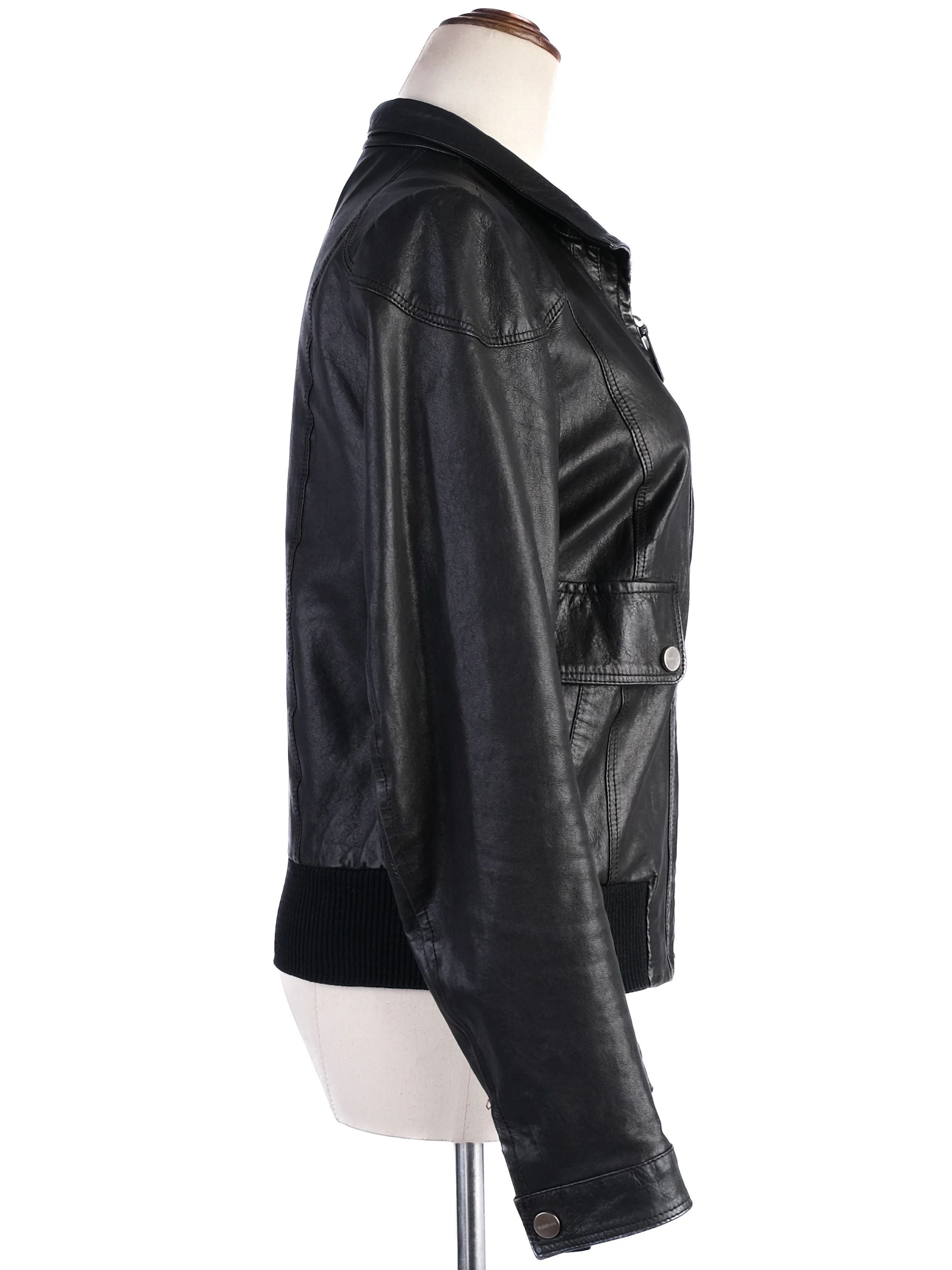 Excellent Baldinini Black Leather Jacket Size S for Women