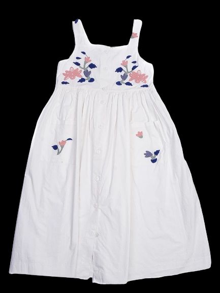 Bonpoint Excellent Condition White Flannel Dress Size 12 with Floral Embroidery