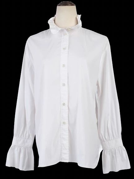 Excellent Burberry White Nylon Blouse with Ruffled Collar Size UK 8